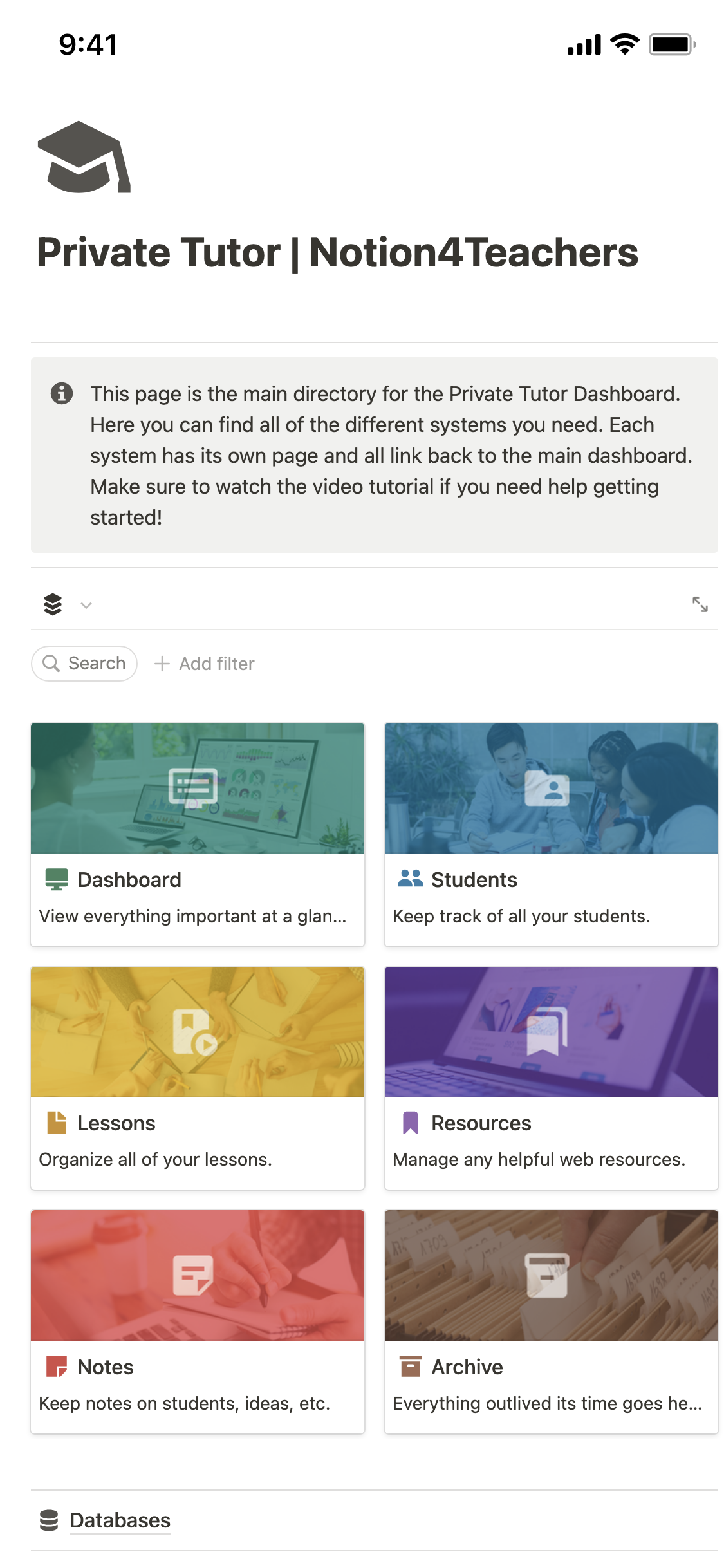 Notion Template Gallery Private Tutor Dashboard Lesson & Student Planner
