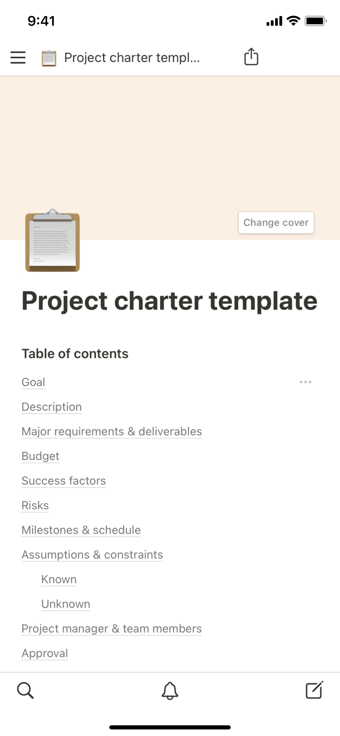 The mobile image for the Project charter template template