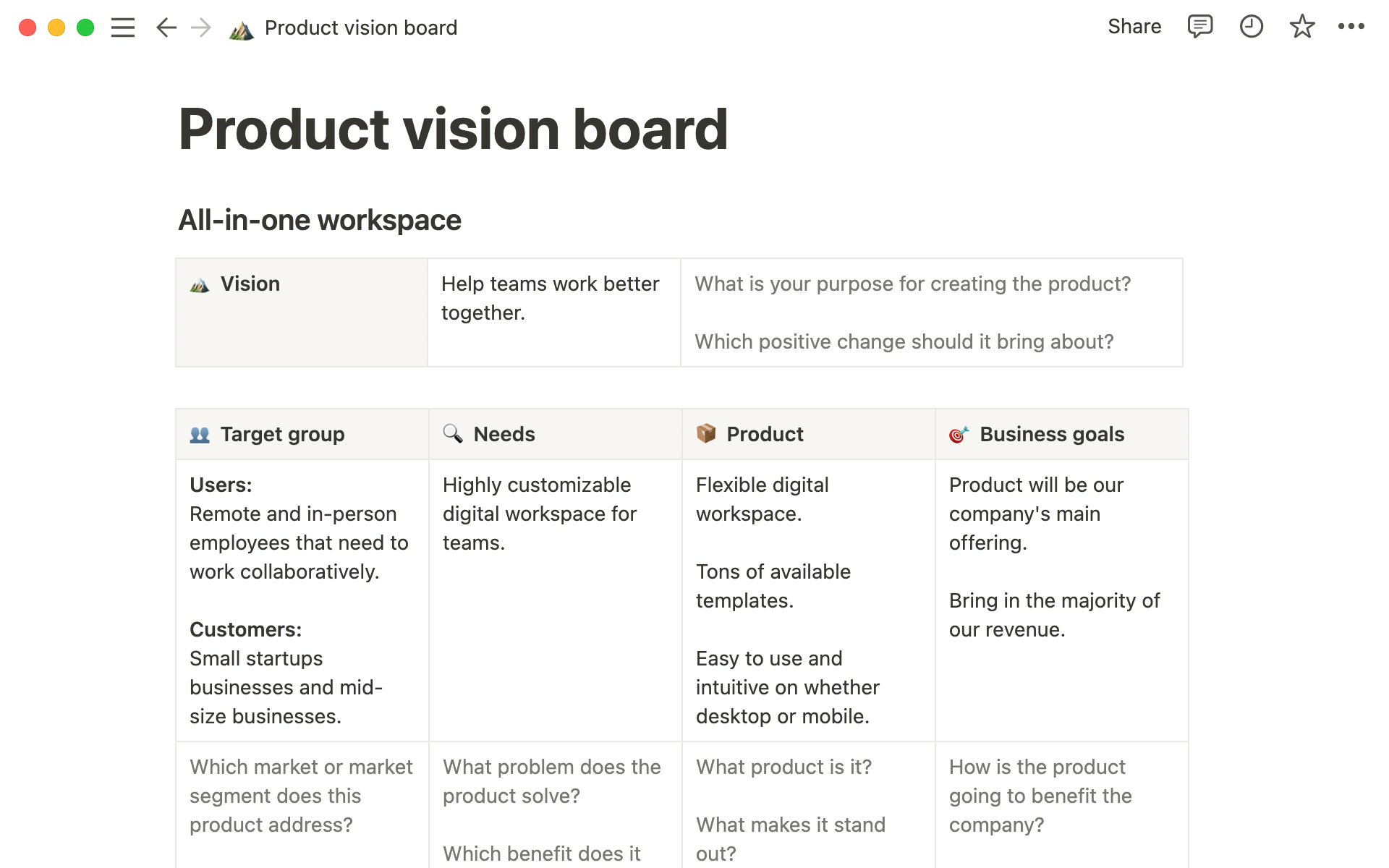 Create a product plan in Notion to set your development in the right direction