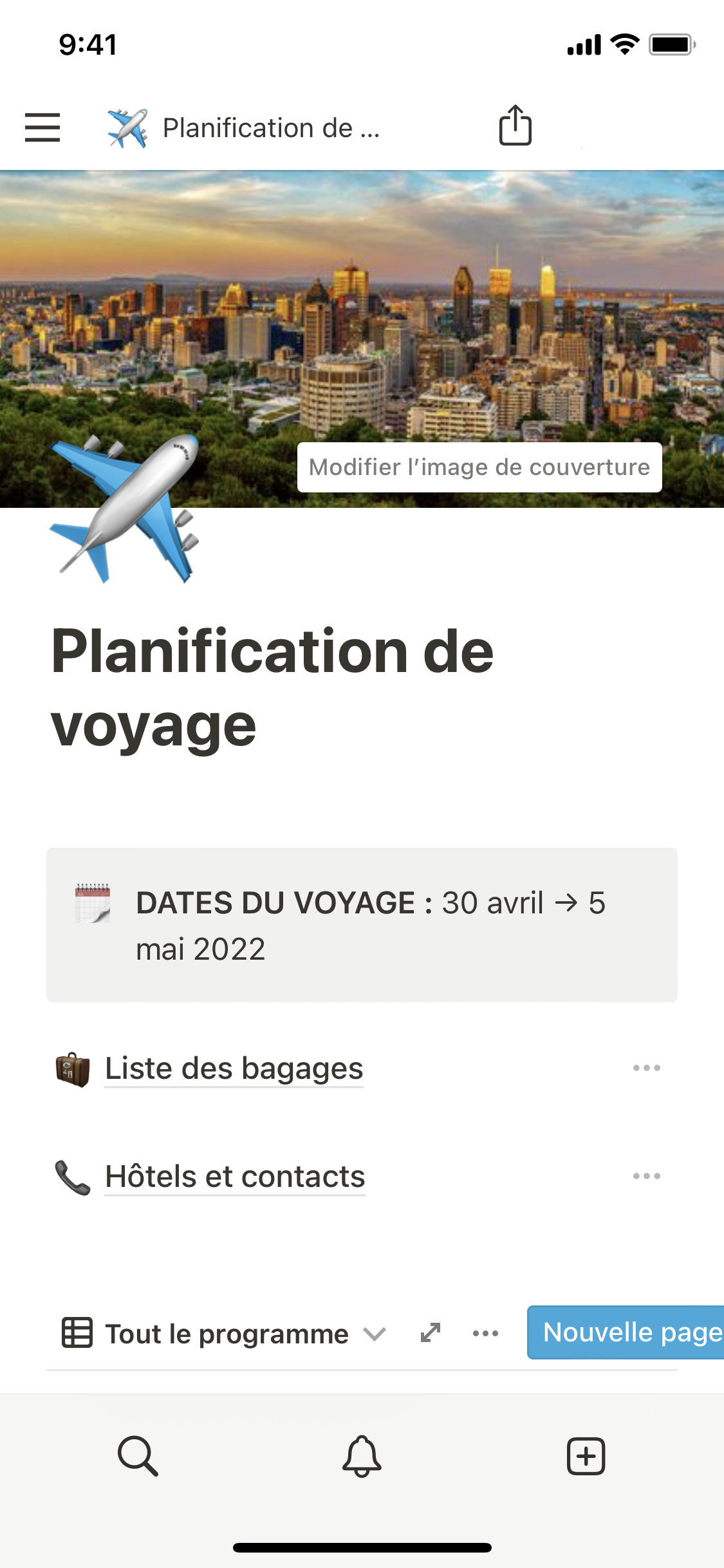 The mobile image for the Travel planning template
