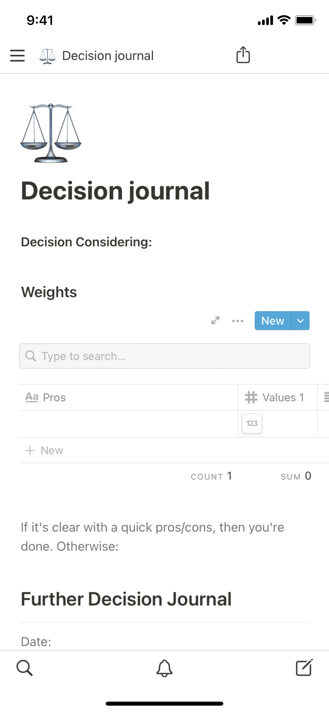 The mobile image for the Decision journal template