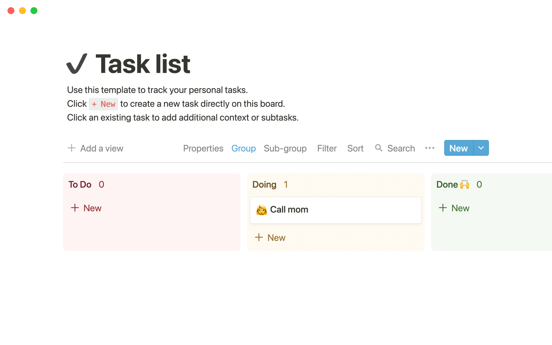 The desktop image for the Task list template