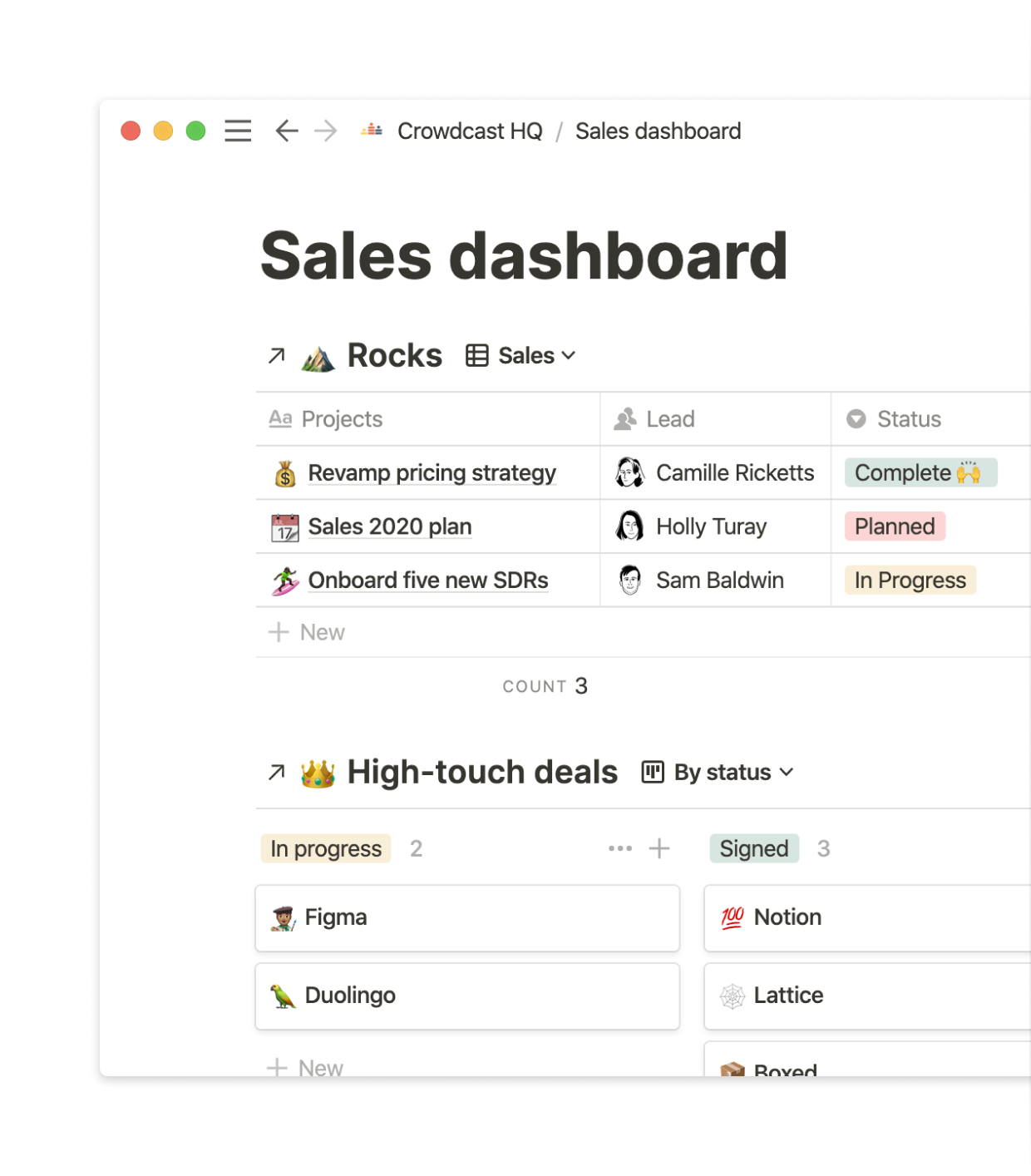 Crowdcast sales dashboard