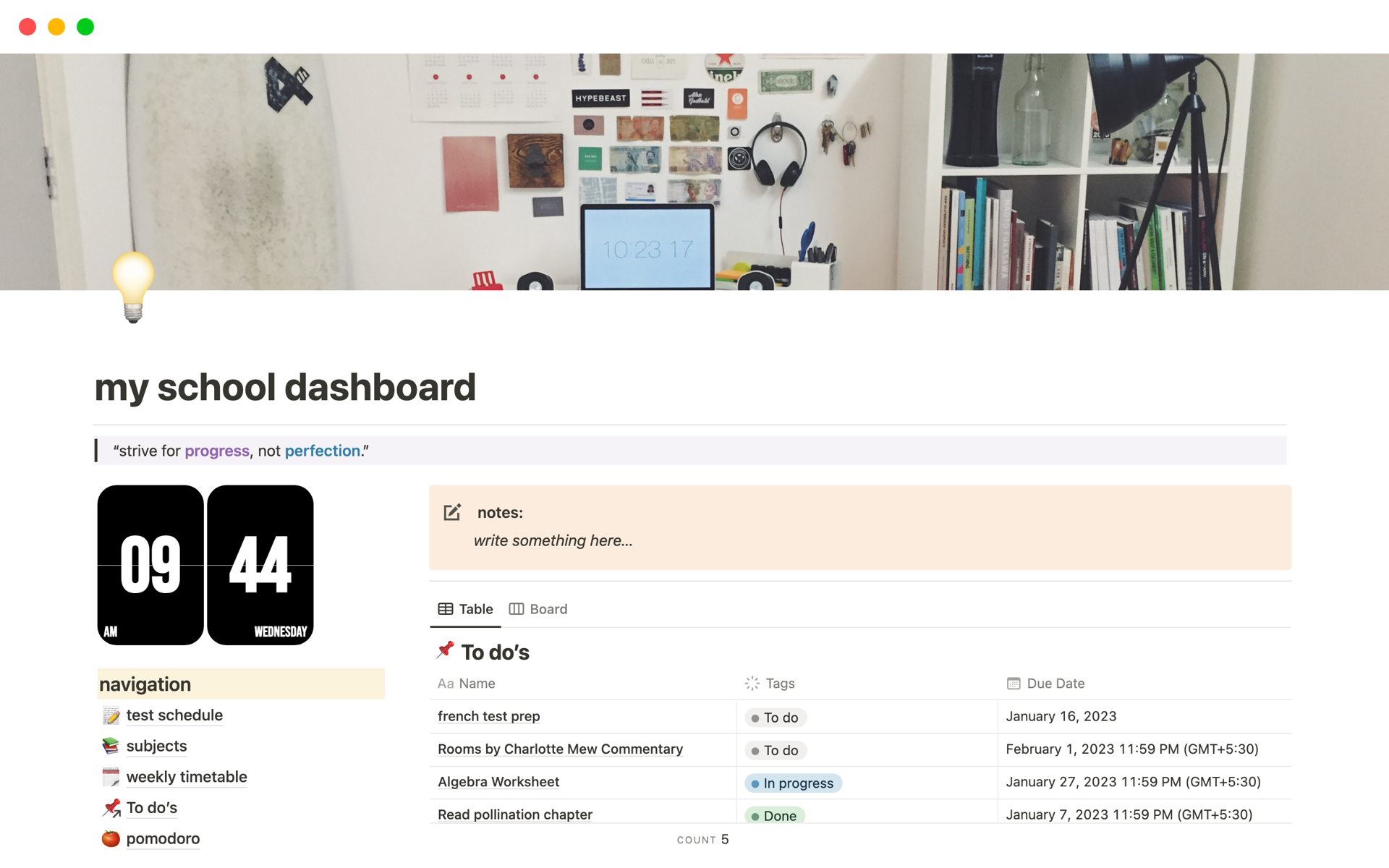 My School Dashboard Notion Template