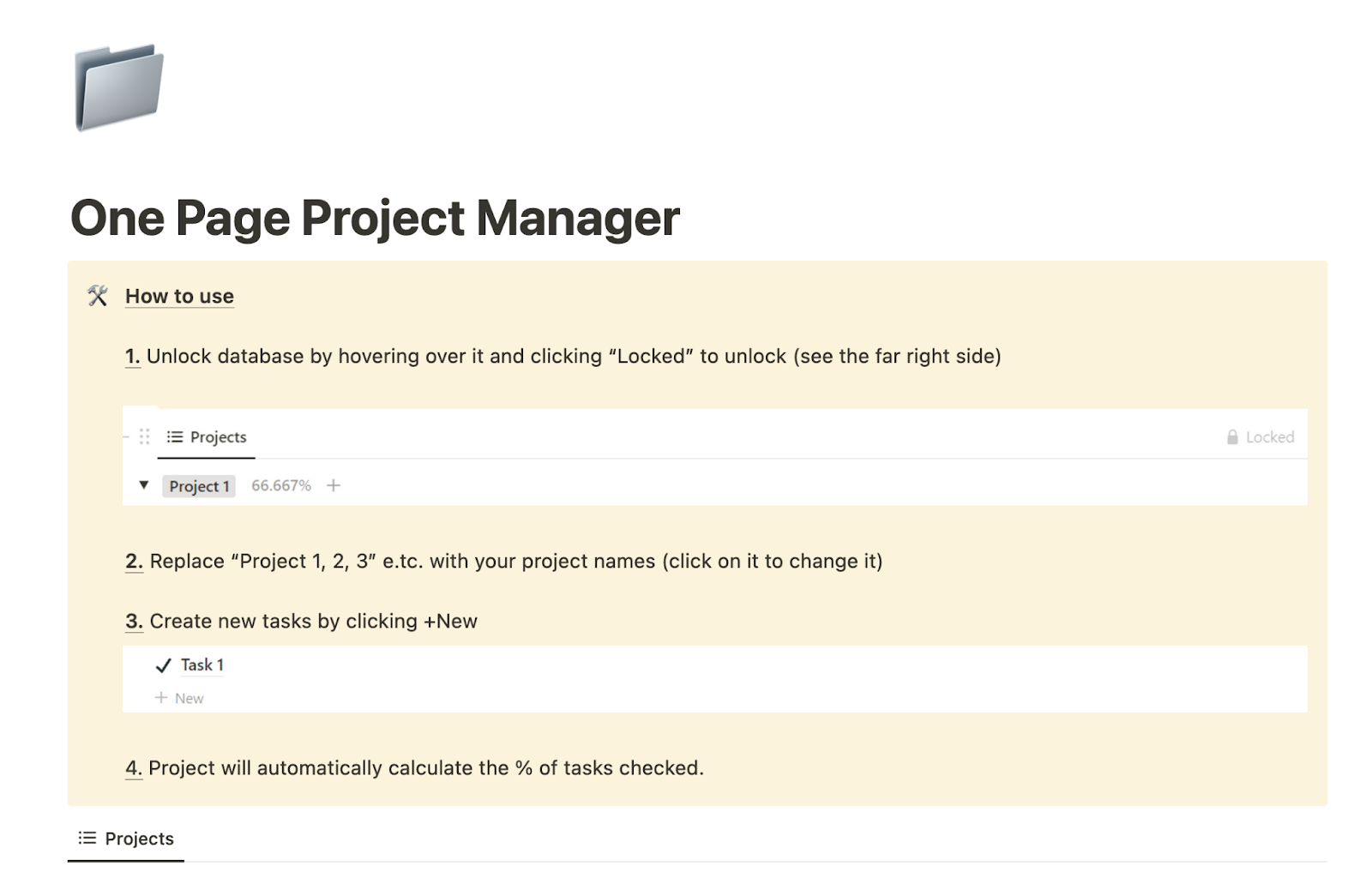 One-page project manager