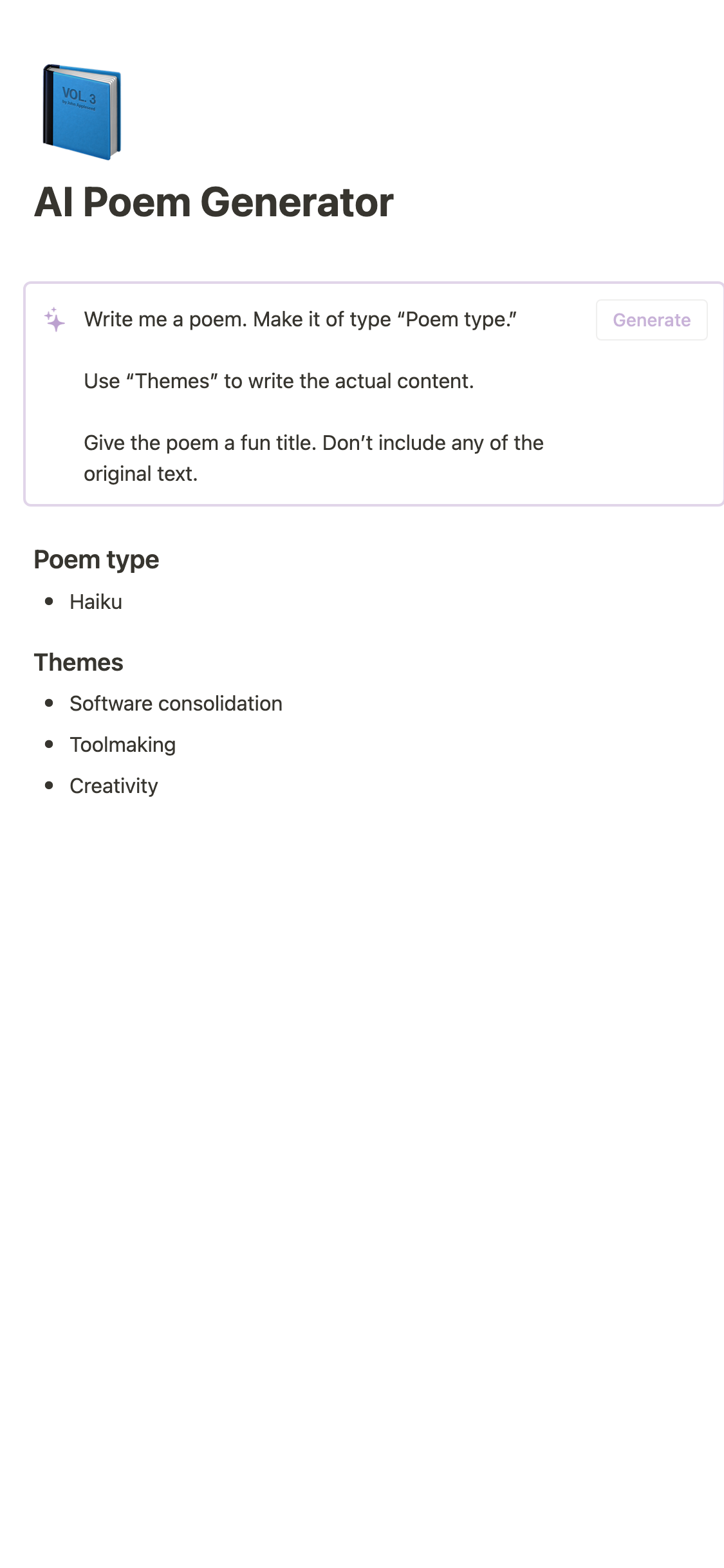 Notion Template Gallery AI Poem Generator