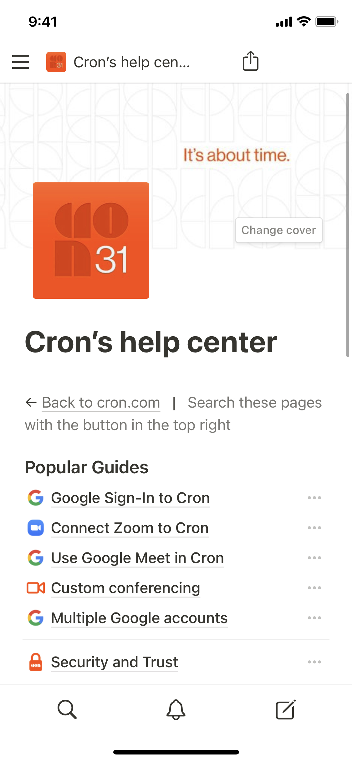 Mobile image for Cron's help center template