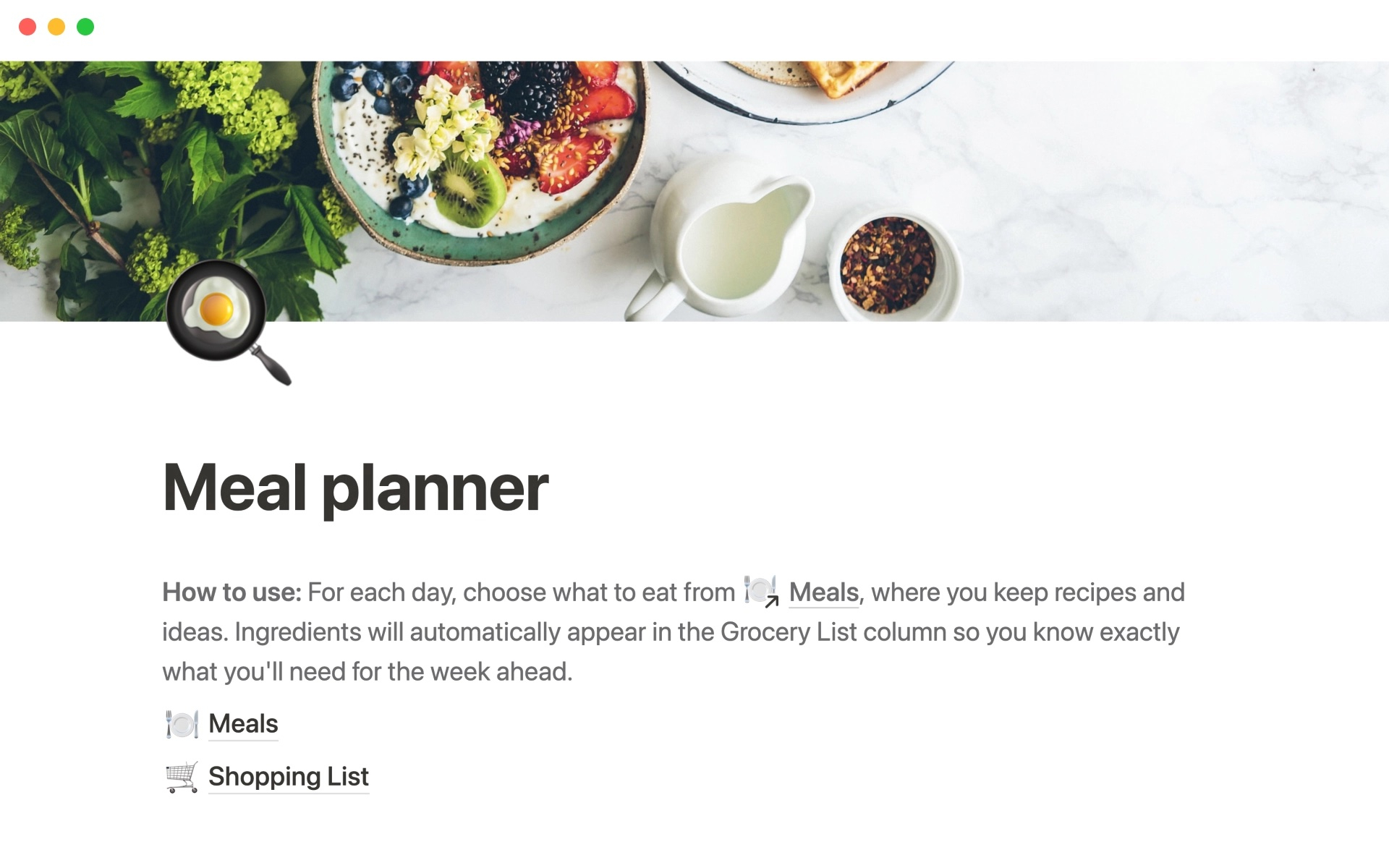 The desktop image for the Meal planner template