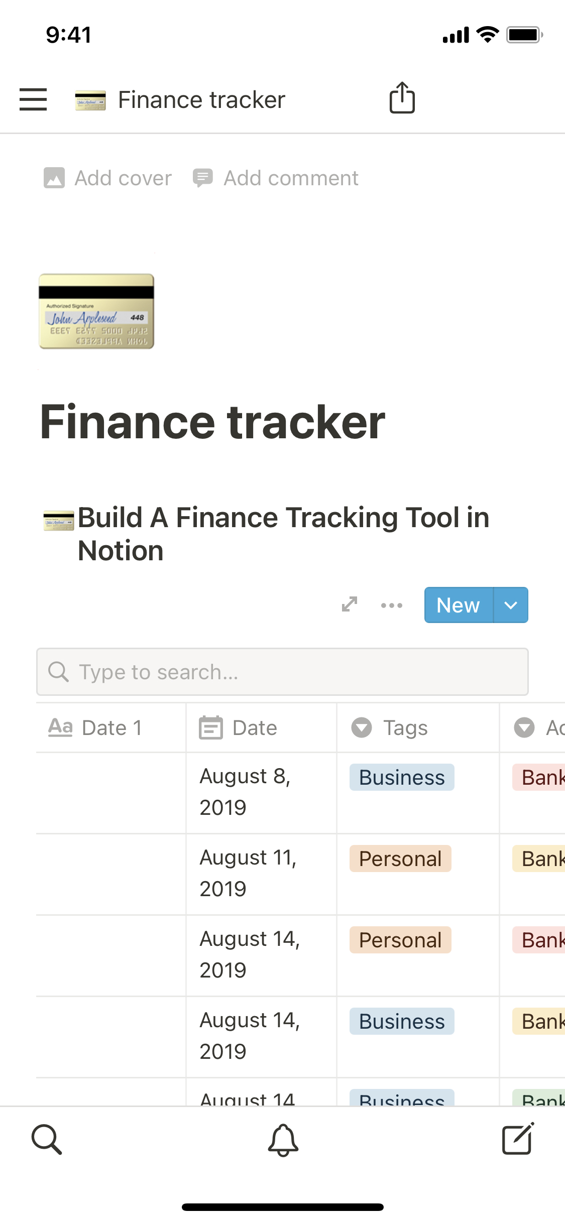 The mobile image for the Finance tracker template