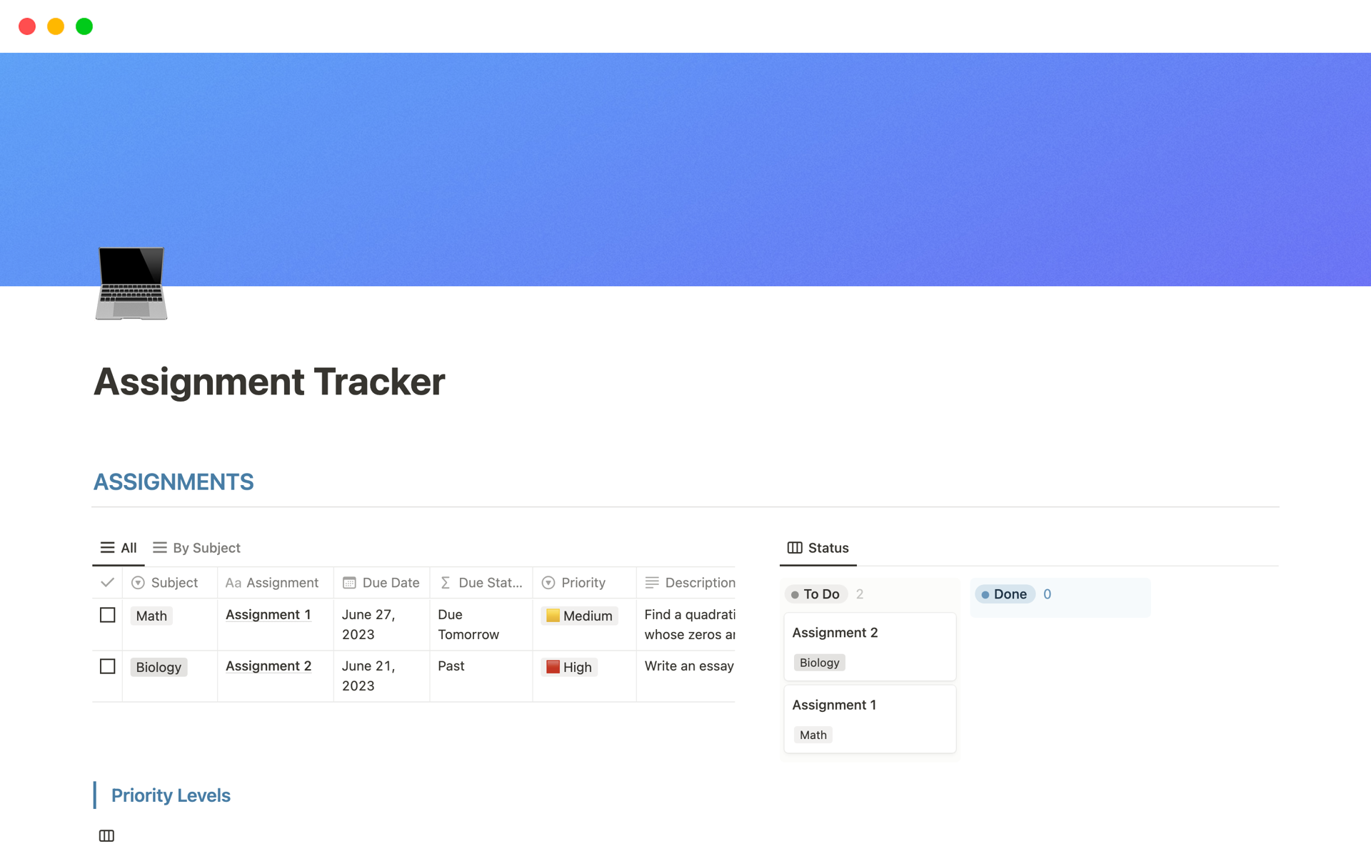 notion template assignment tracker free