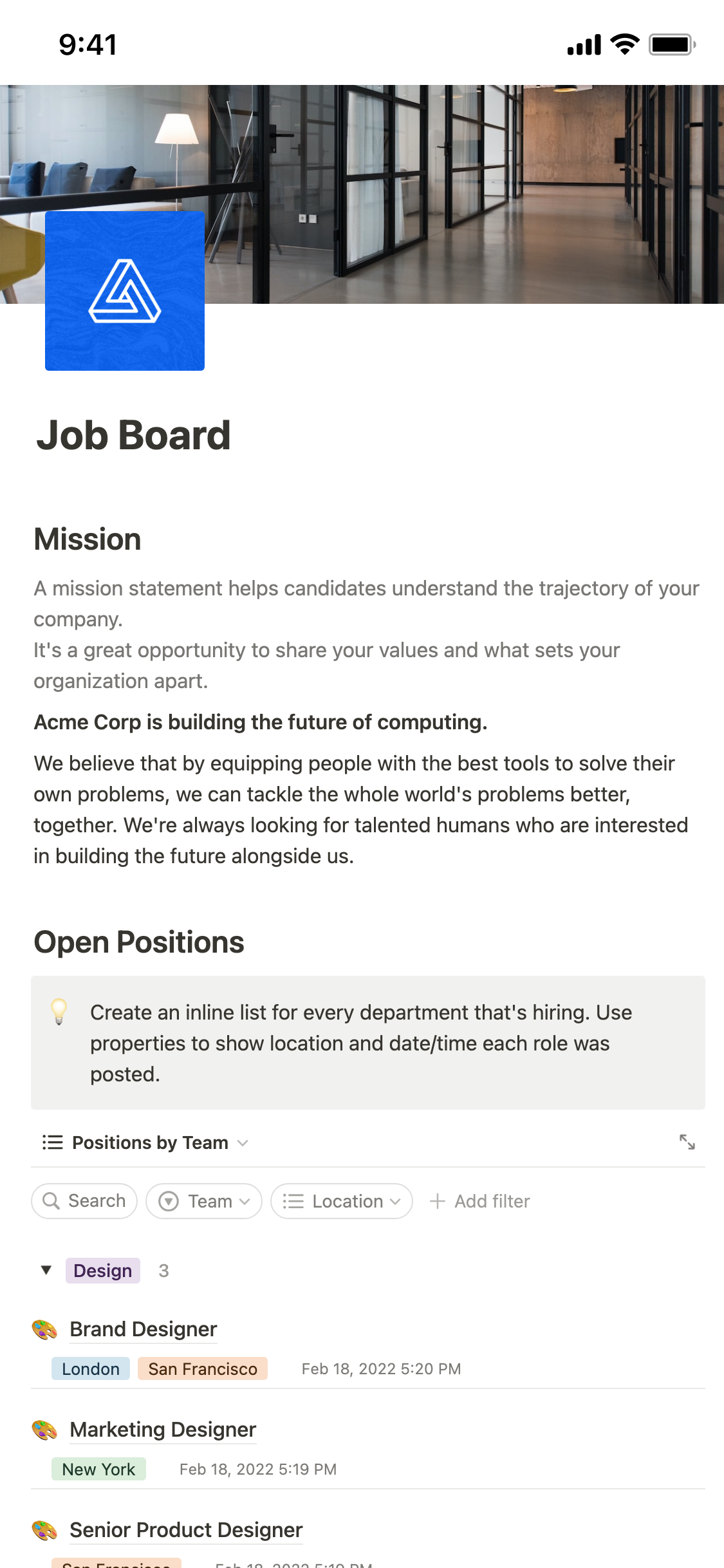 The mobile image for the Job board template