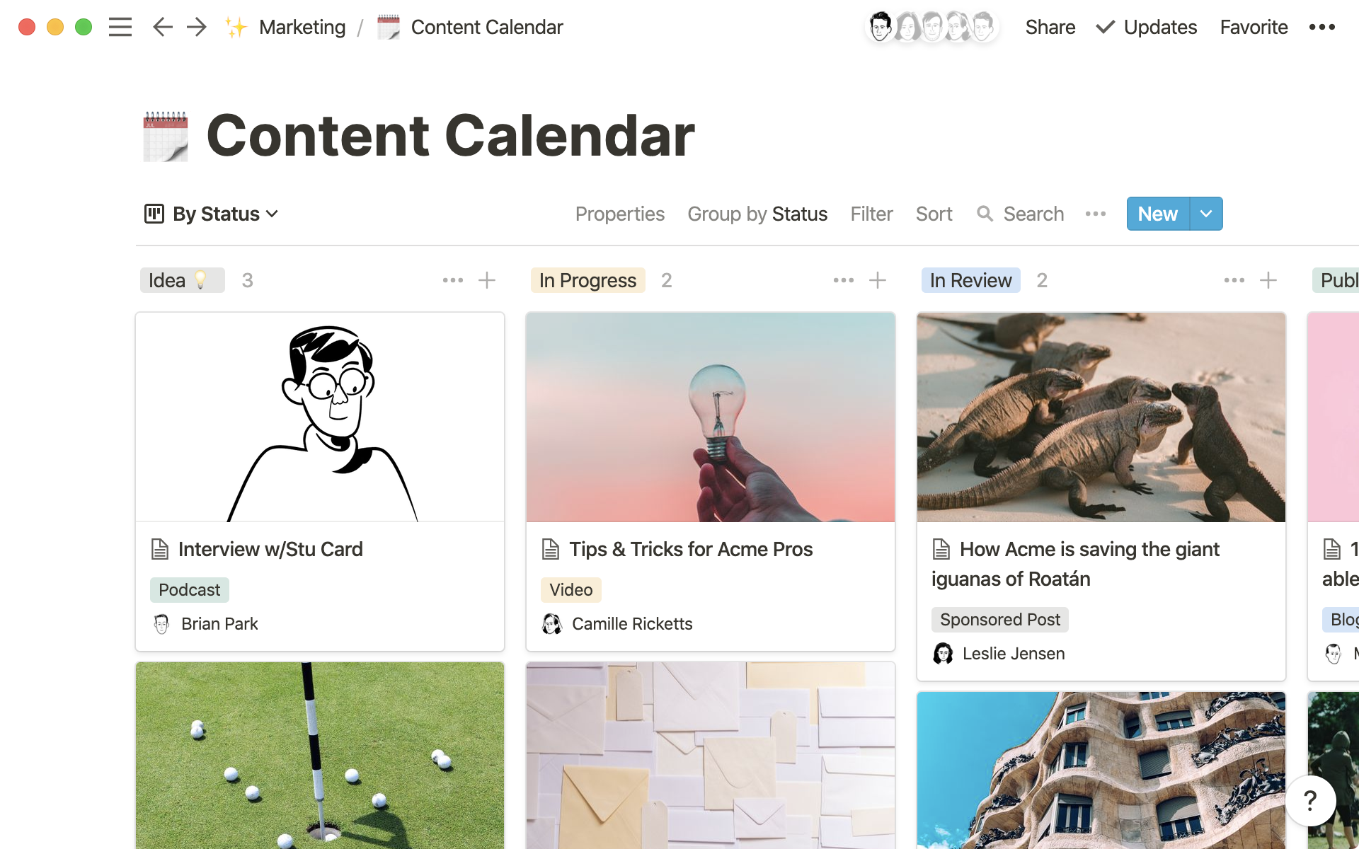 A content calendar to keep all your marketing team’s work organized.