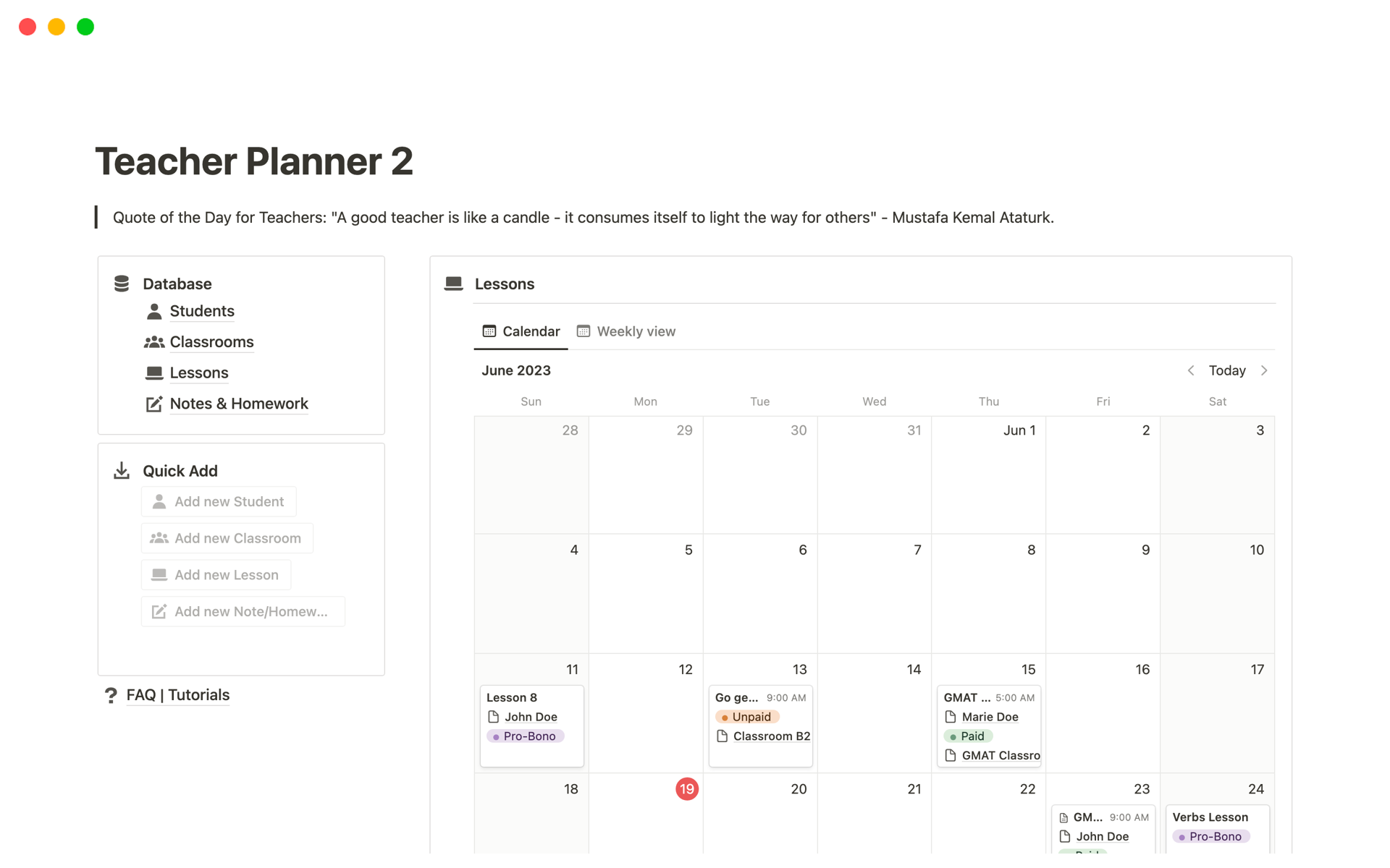 Teacher Planner Notion Template