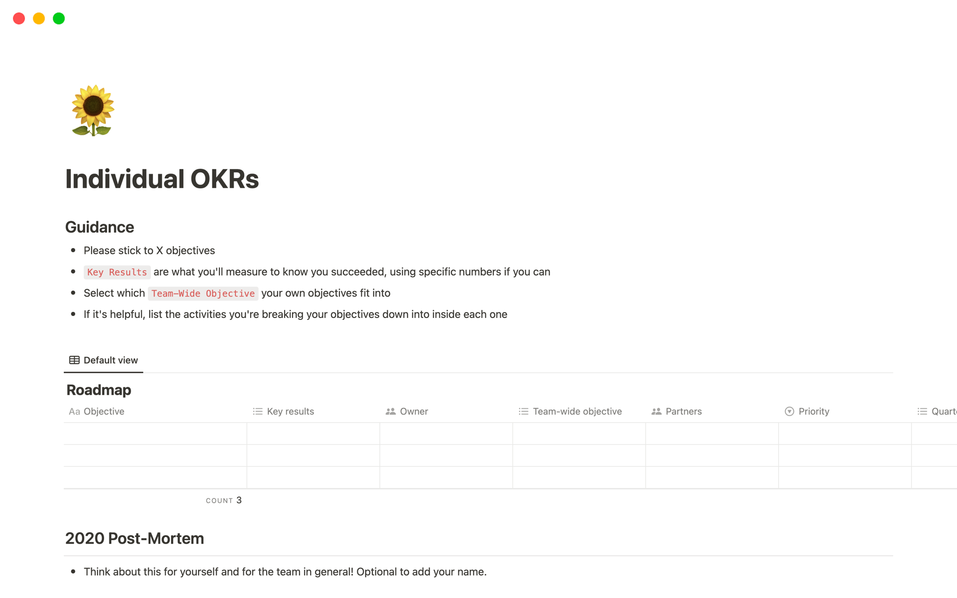 The desktop image for the Individual OKRs template