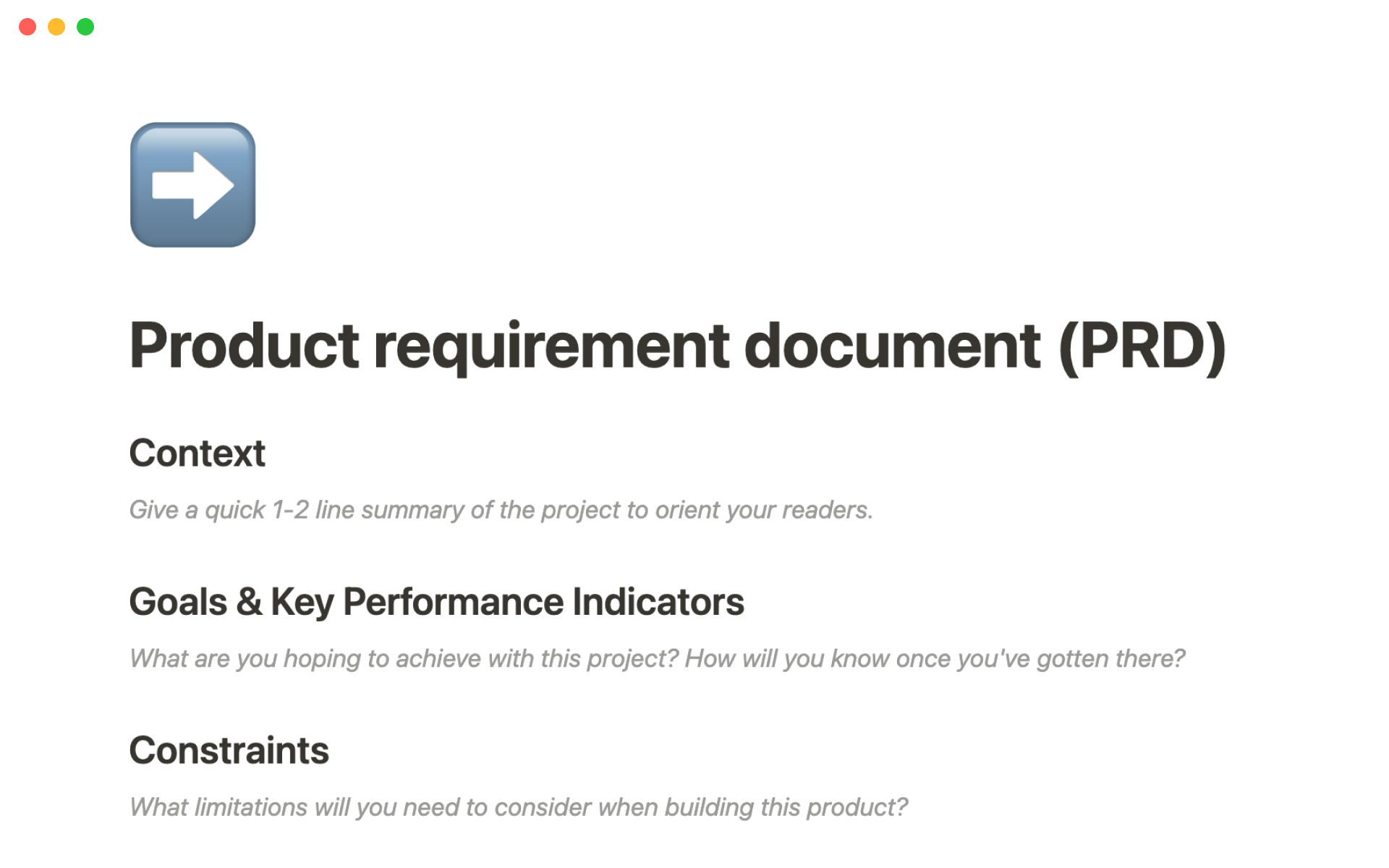 The desktop image for the Product requirement document (PRD) template