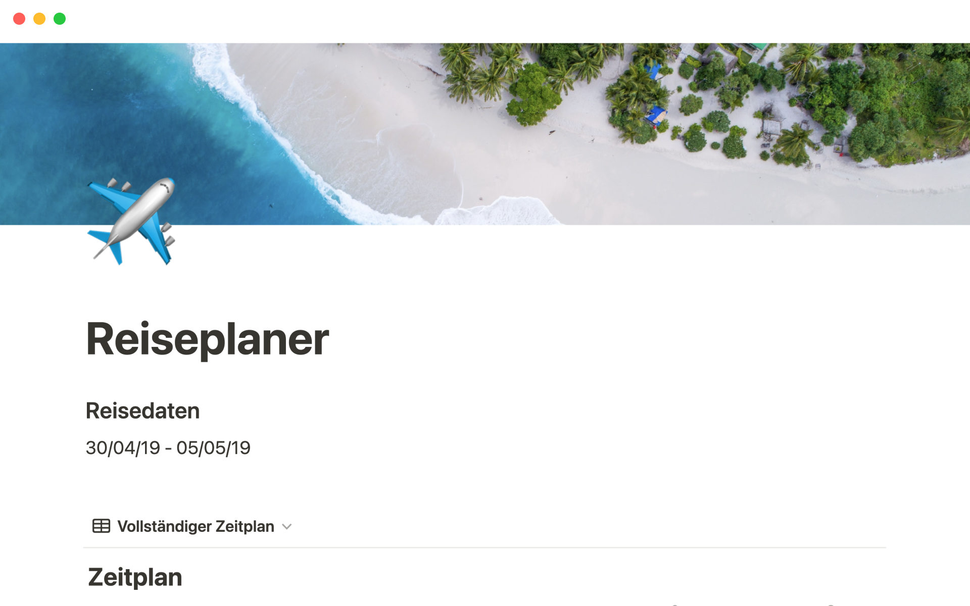 The desktop image for the Travel planning template