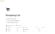 Shopping List Notion Template