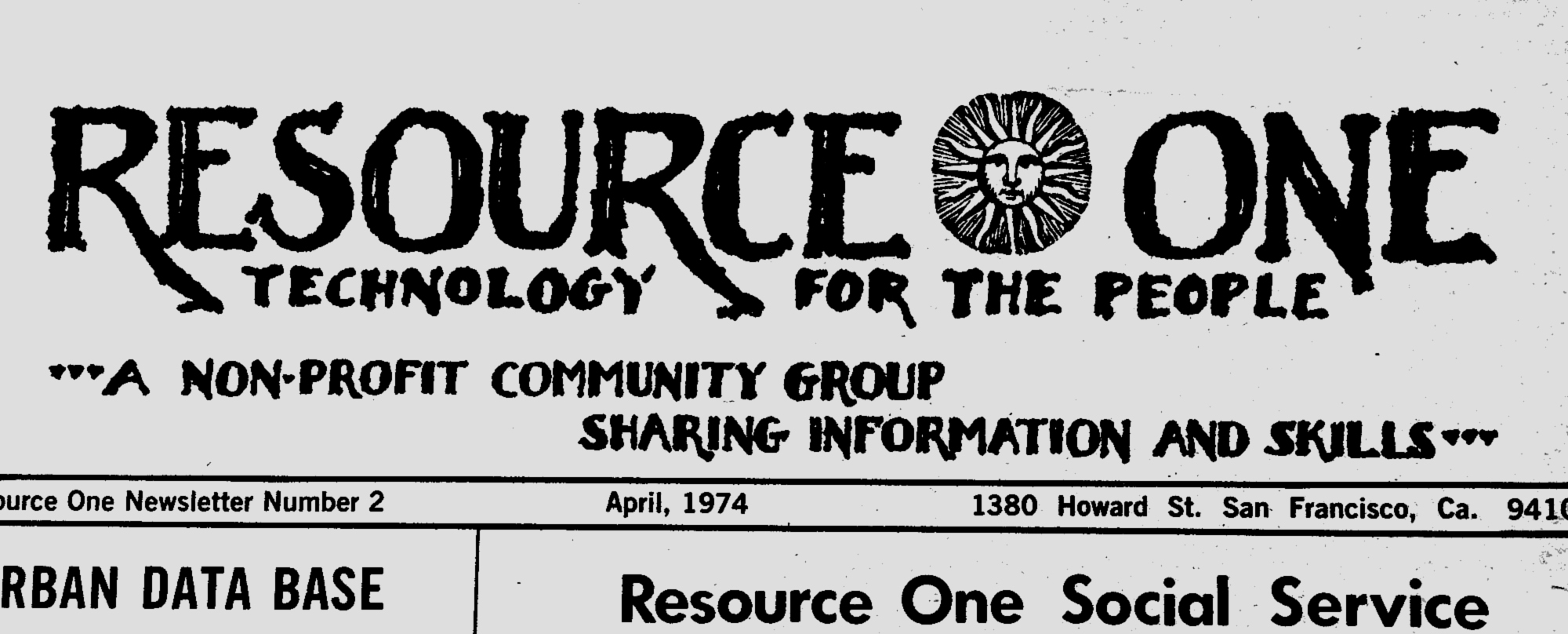 Resource One newsletter, 1974. Photo from the Computer History Museum.