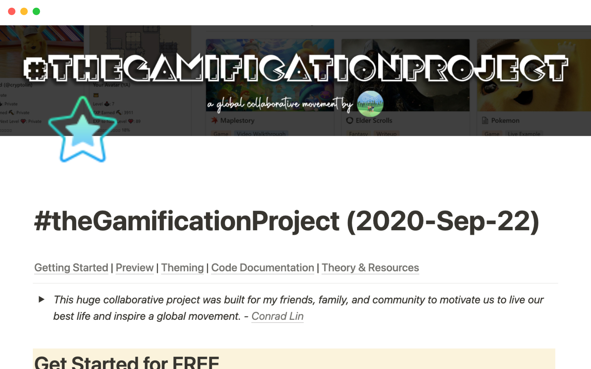 The desktop image for the The gamification project template