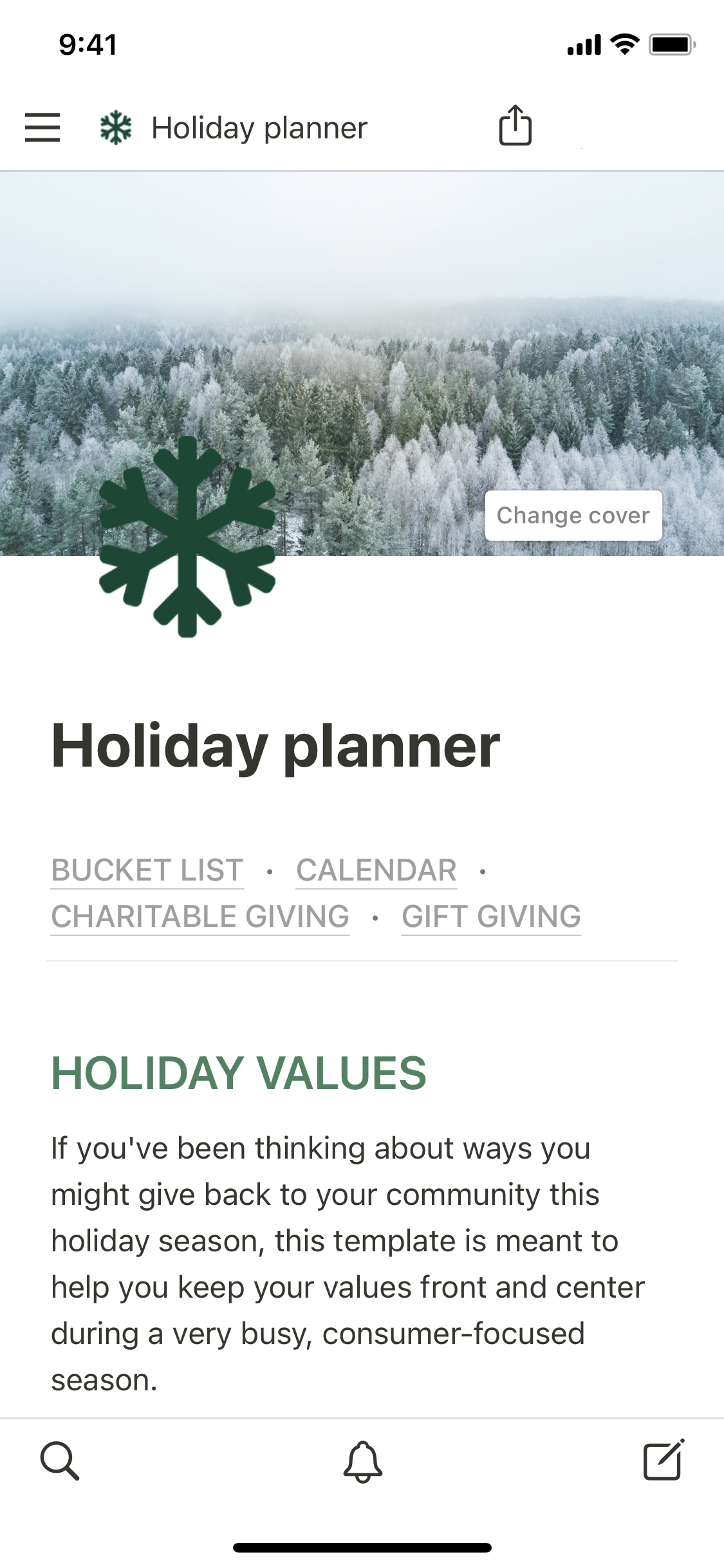 The mobile image for the Holiday planner template