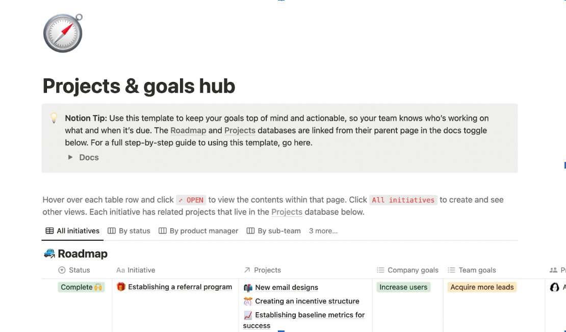 Projects & goals hub