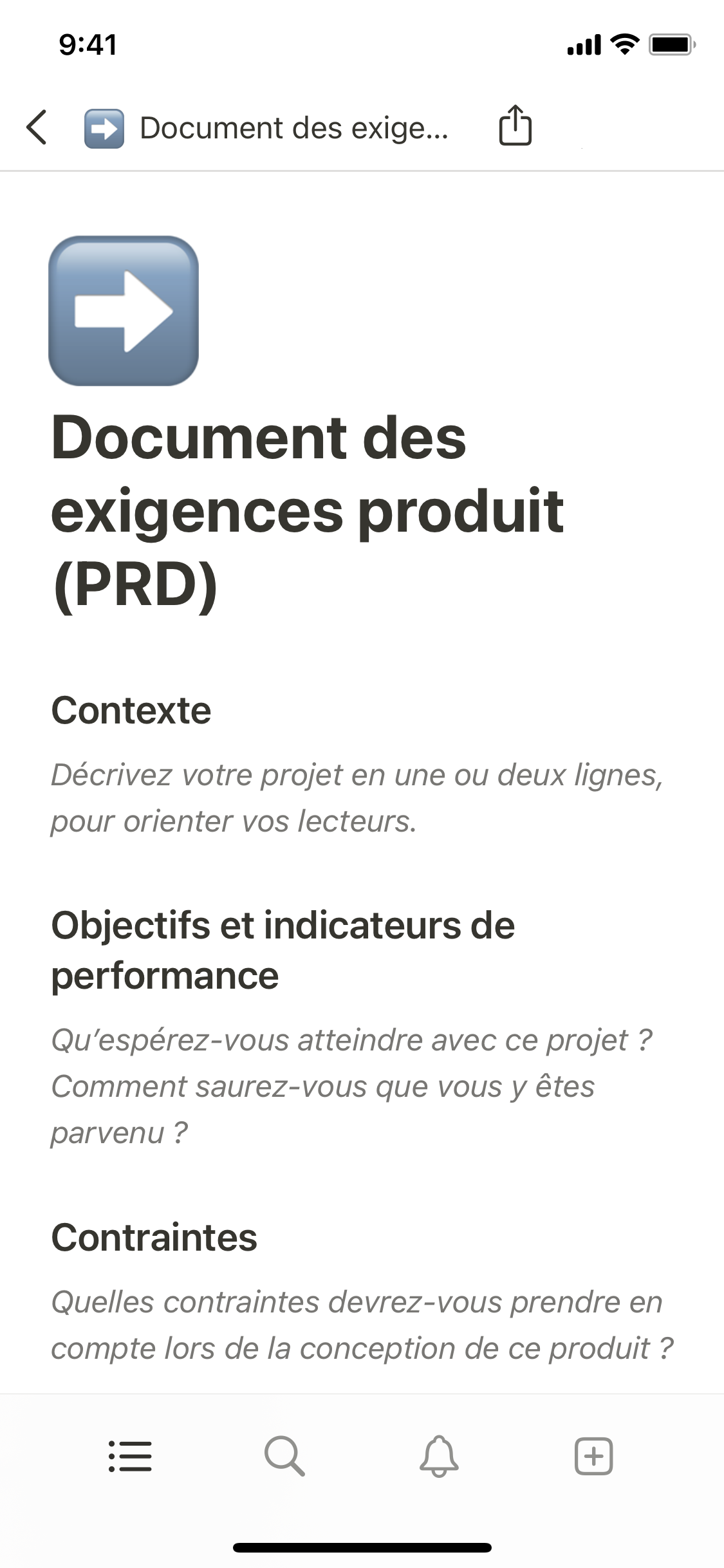 The mobile image for the Product requirement document (PRD) template