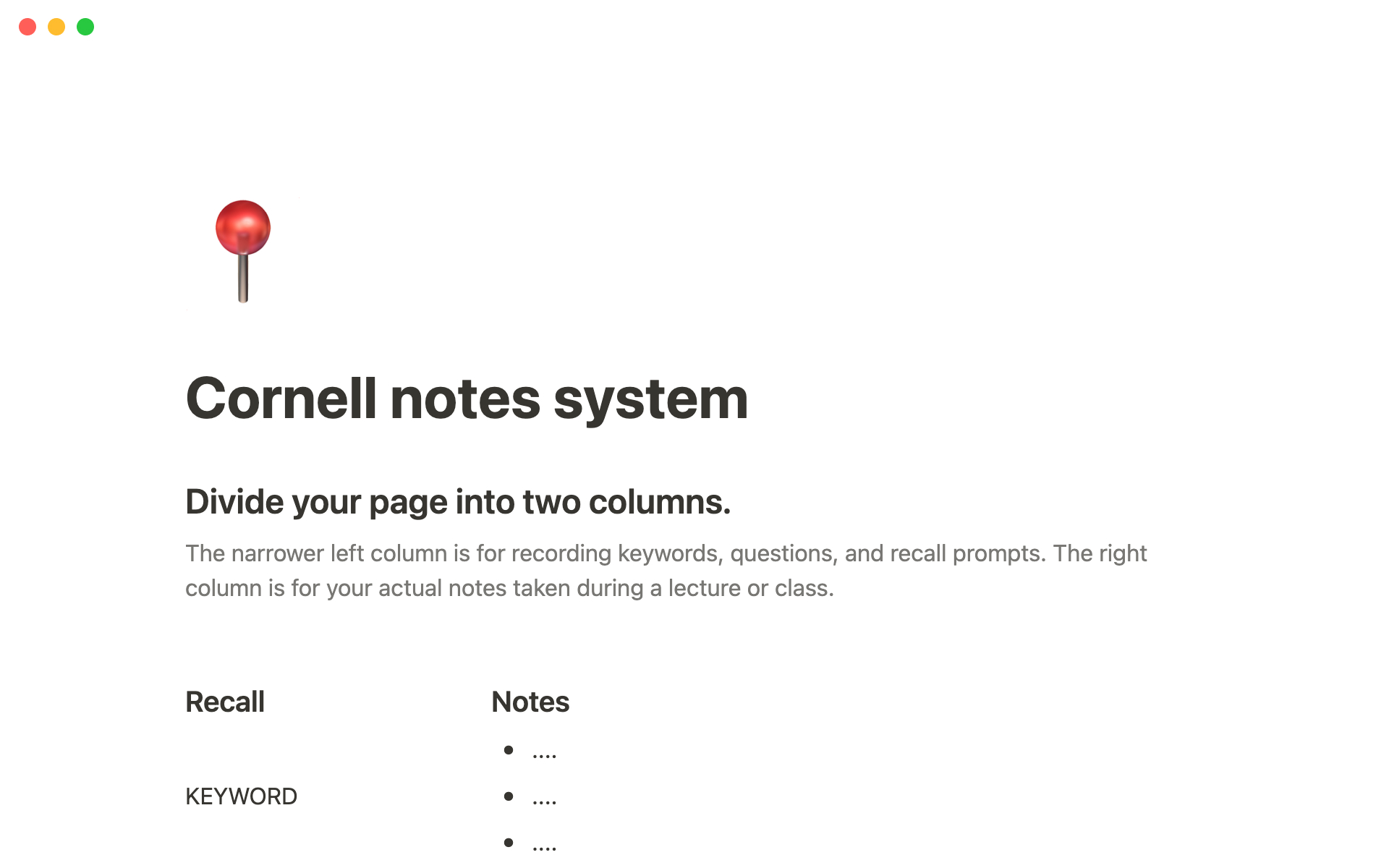 The desktop image for the Cornell notes system template