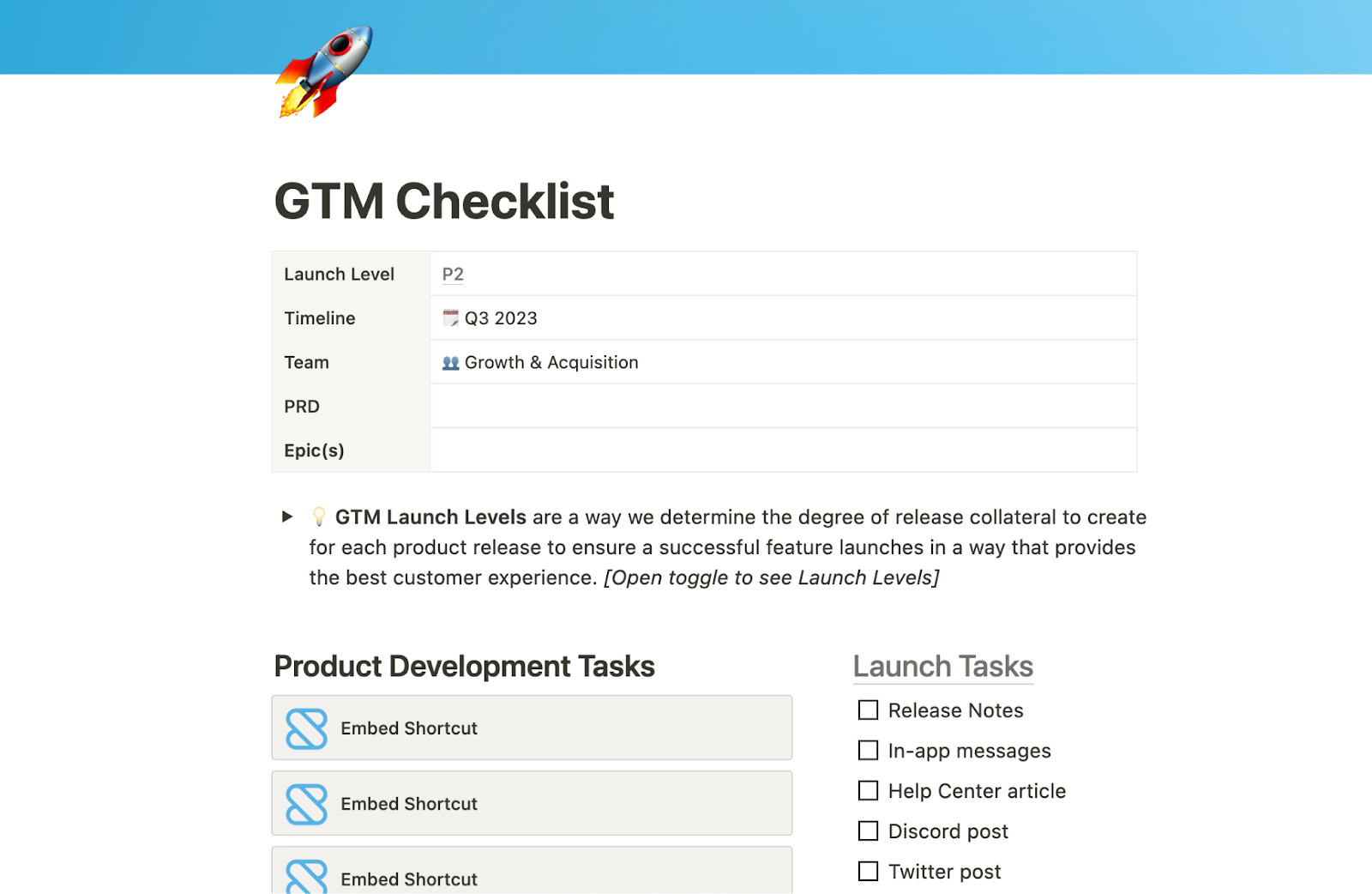 GTM launch checklist