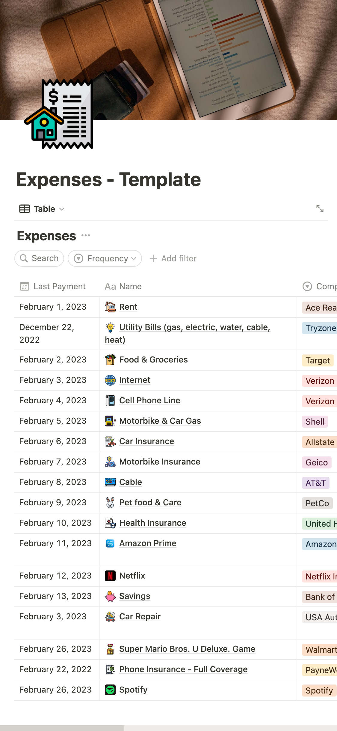 Notion template gallery monthly expenses