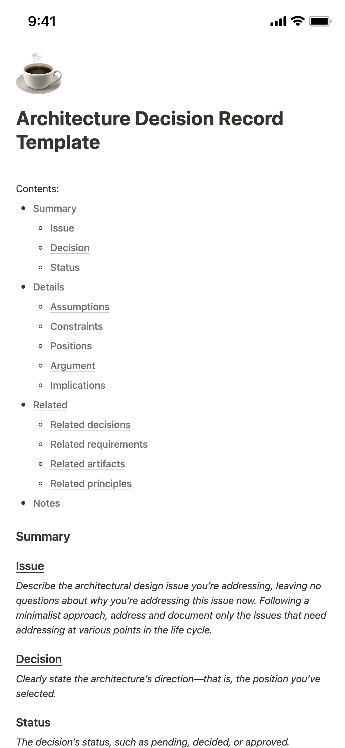 Notion Vorlagengalerie – Architecture Decision Record Template