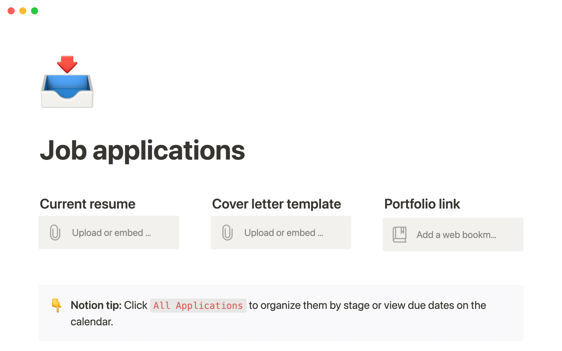 The desktop image for the Job applications template