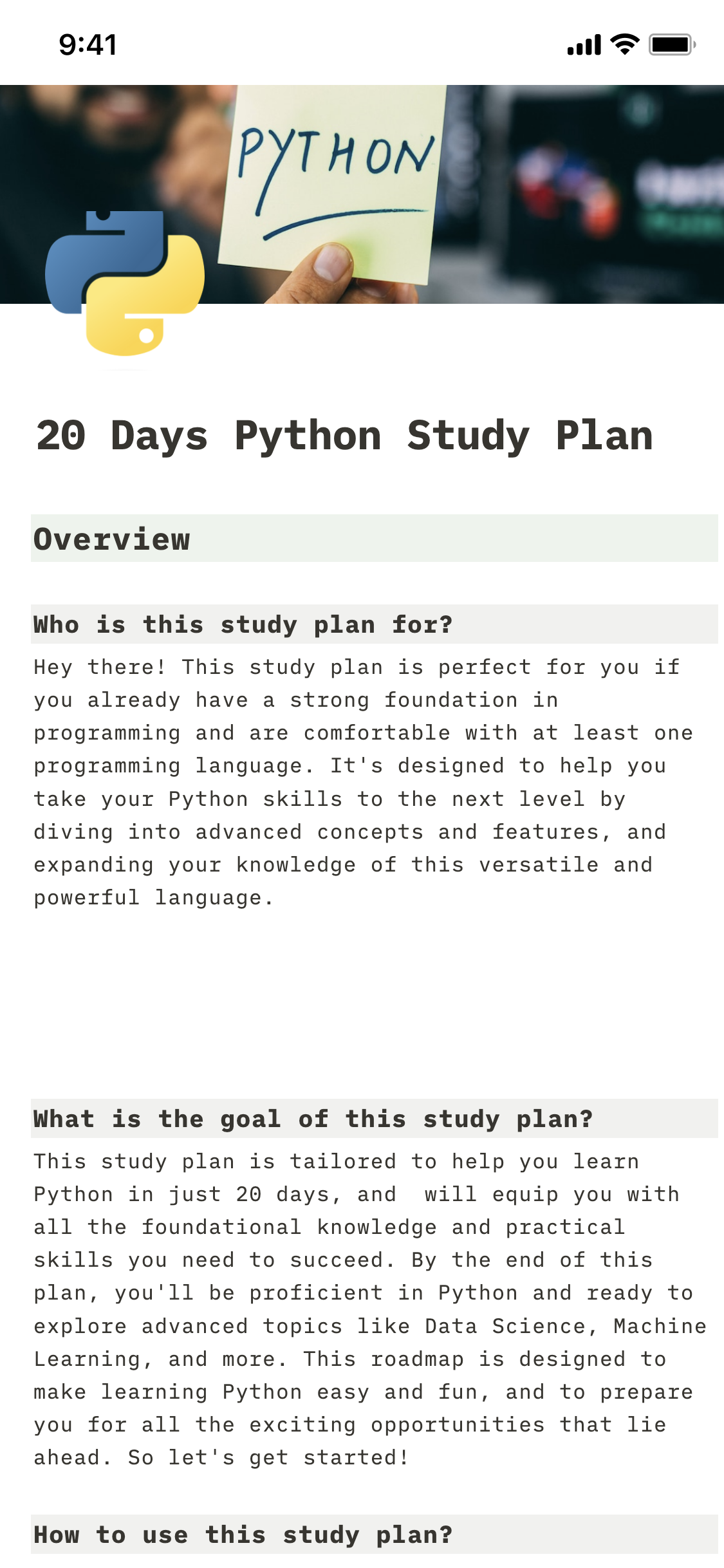 Notion Galeria de modelos – 20 Day Python Study Plan