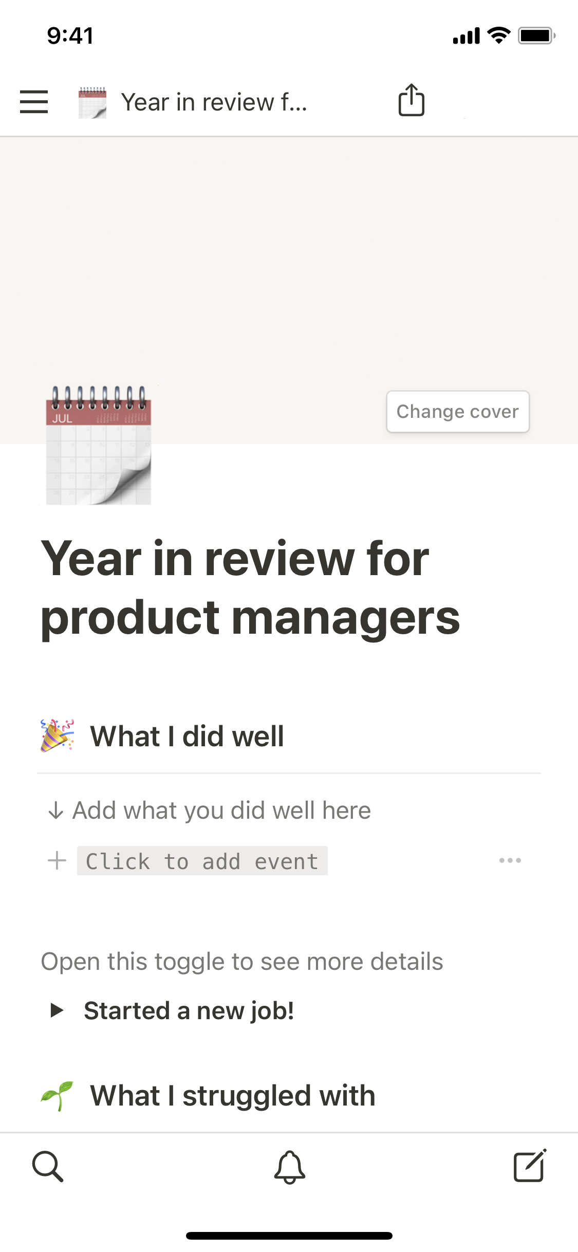 The mobile image for the Year in review for product managers template