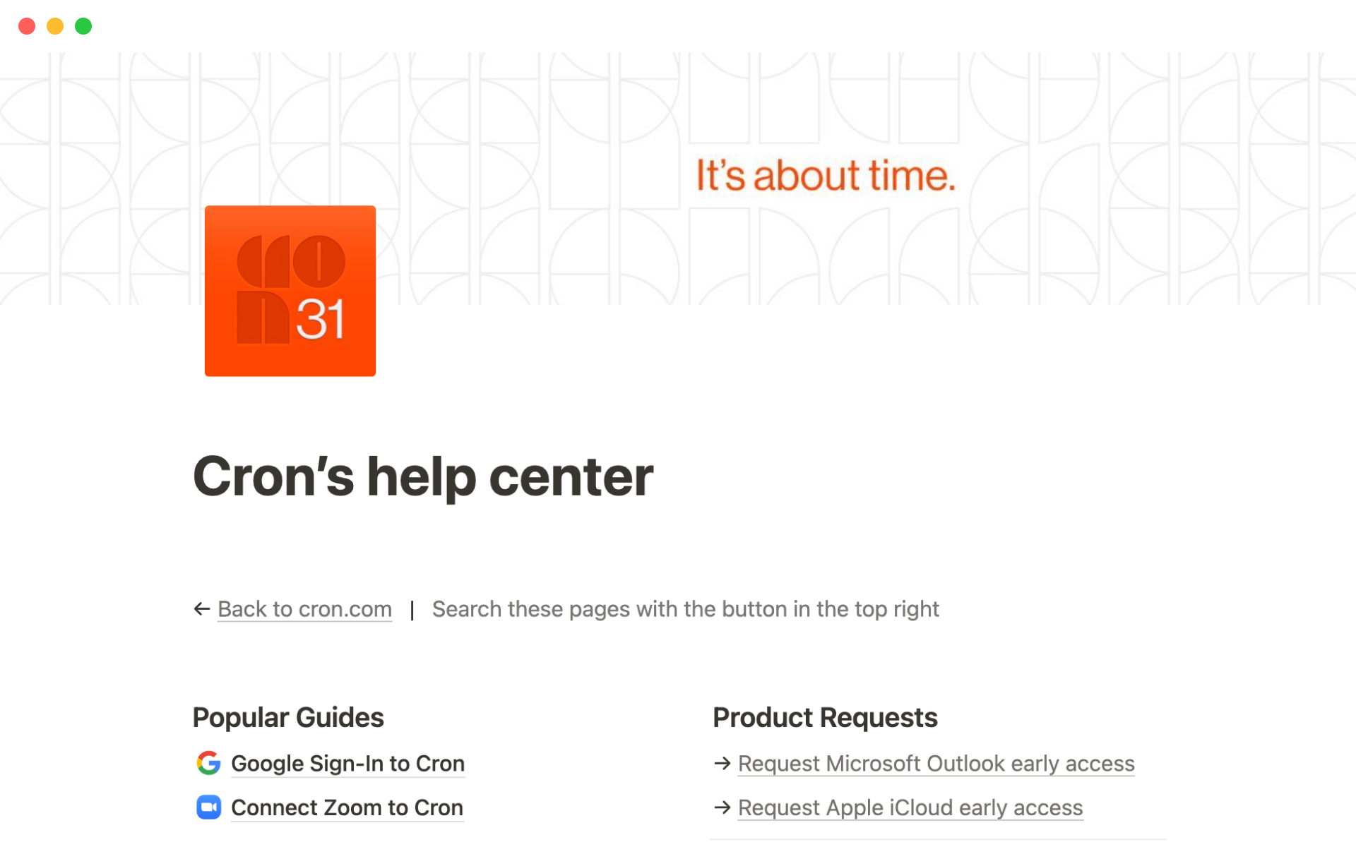 Desktop image for Cron's help center template