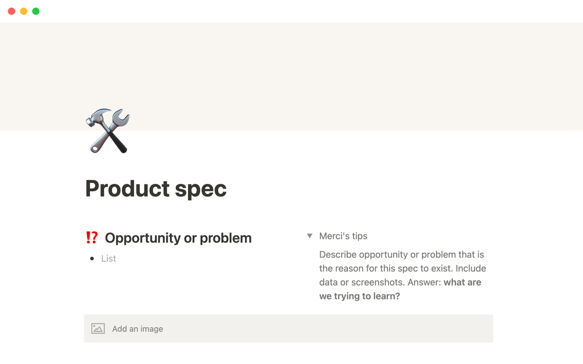 The desktop image for the Merci Grace's product spec template