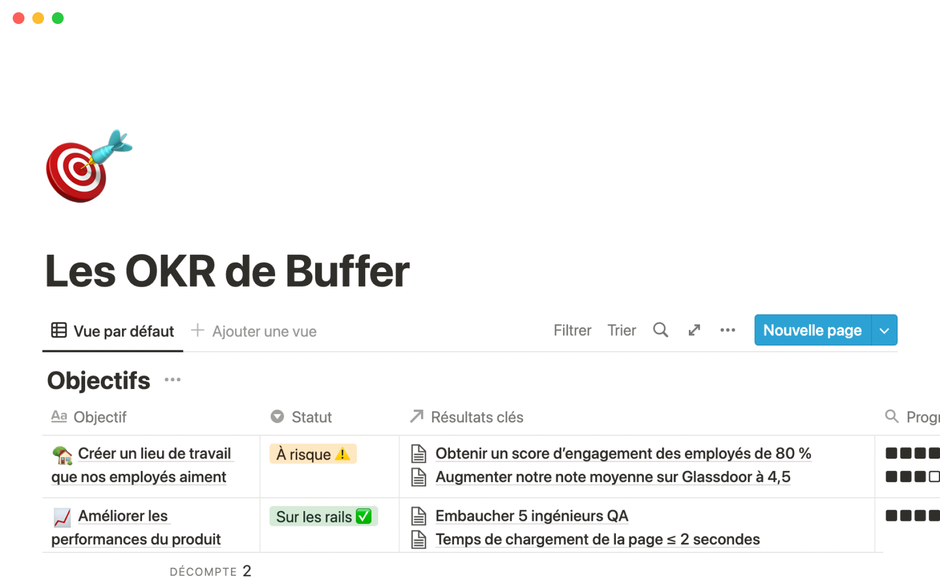The desktop image for the Buffer's OKRs template