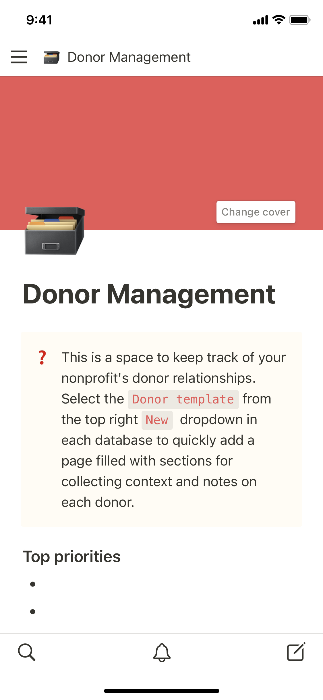 The mobile image for the Donor management template
