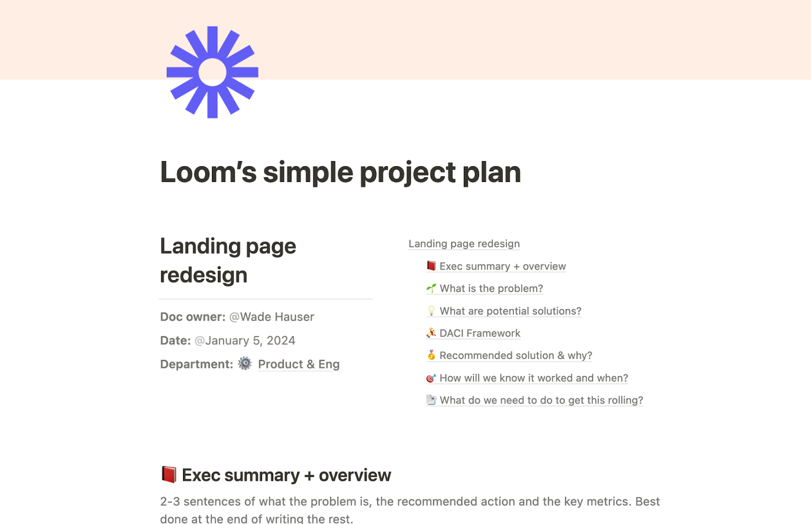 Loom's simple project plan template