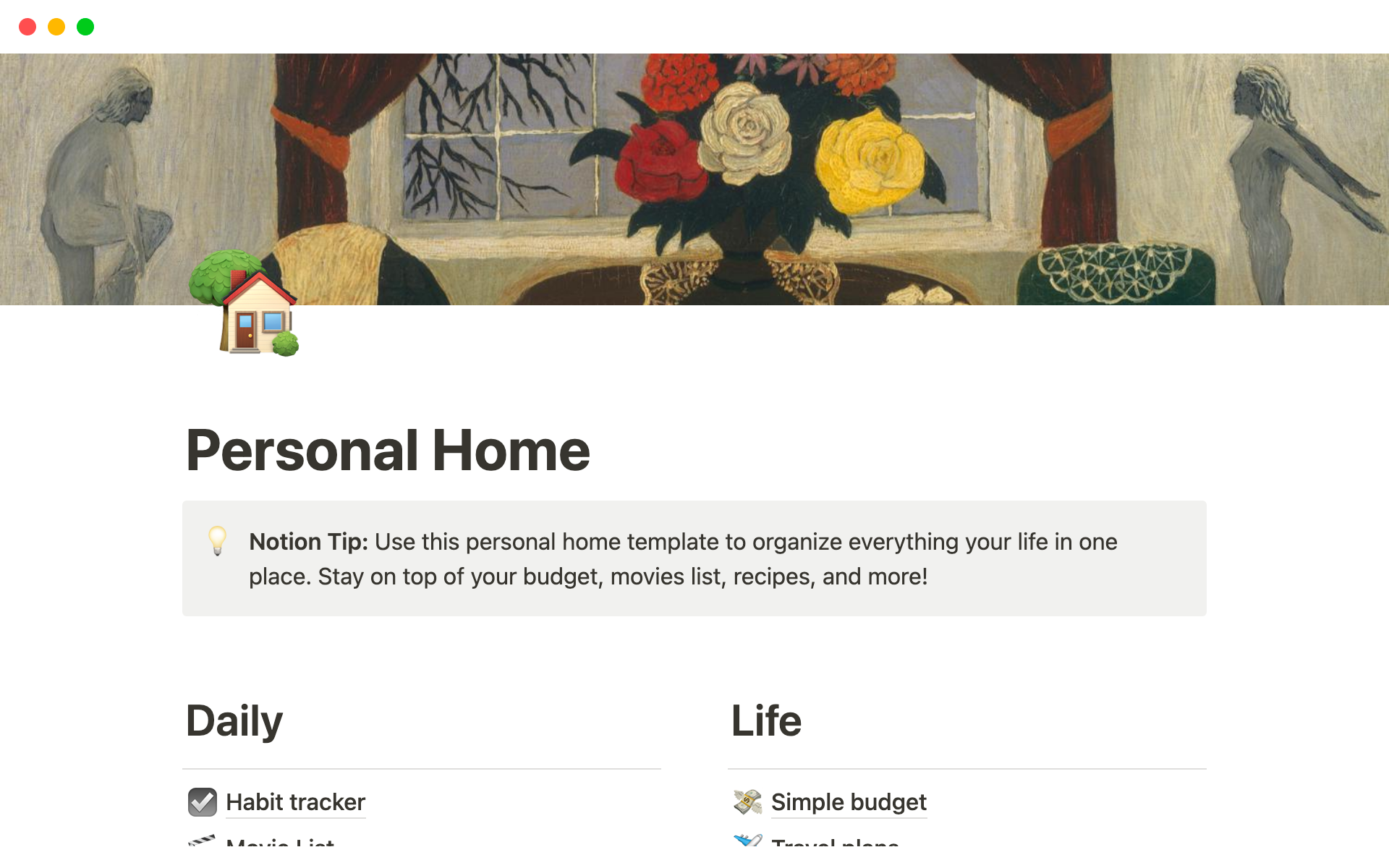 The desktop image for the Personal home template