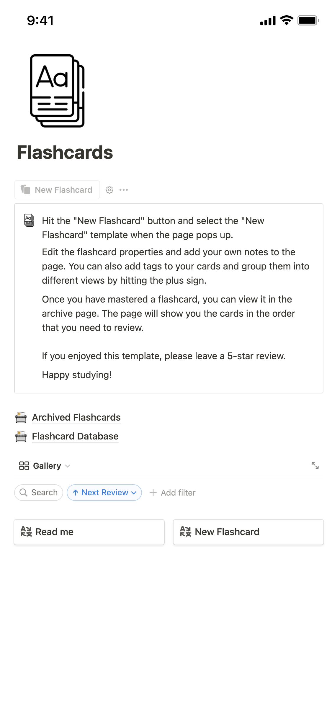 Galerie de modèles Notion Spaced Repetition Flashcards