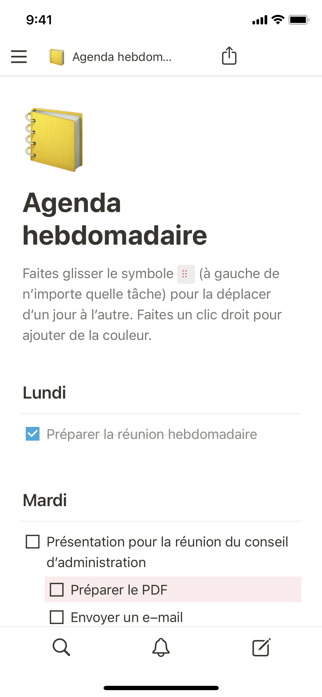 The mobile image for the Weekly agenda template