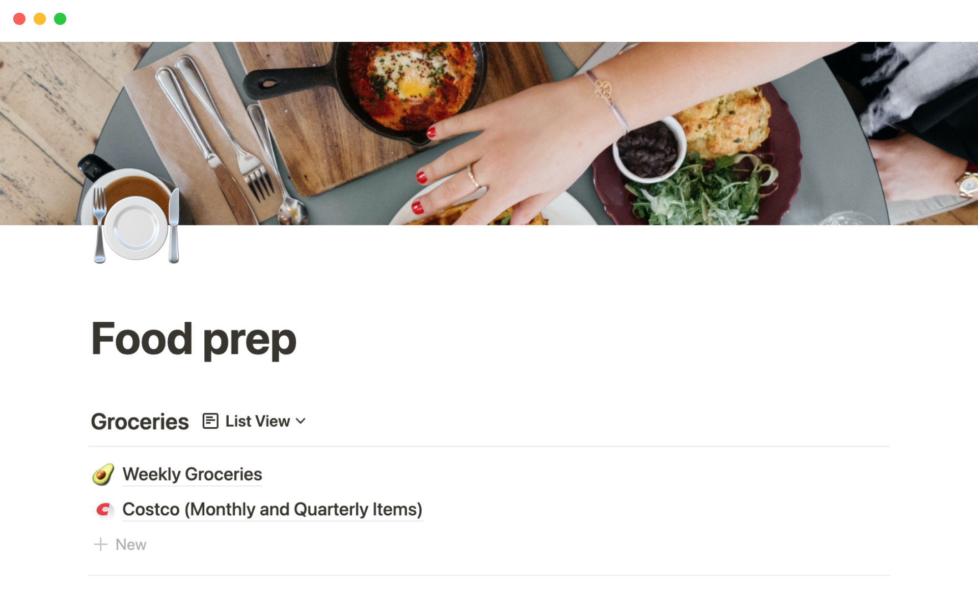 The desktop image for the Food prep template