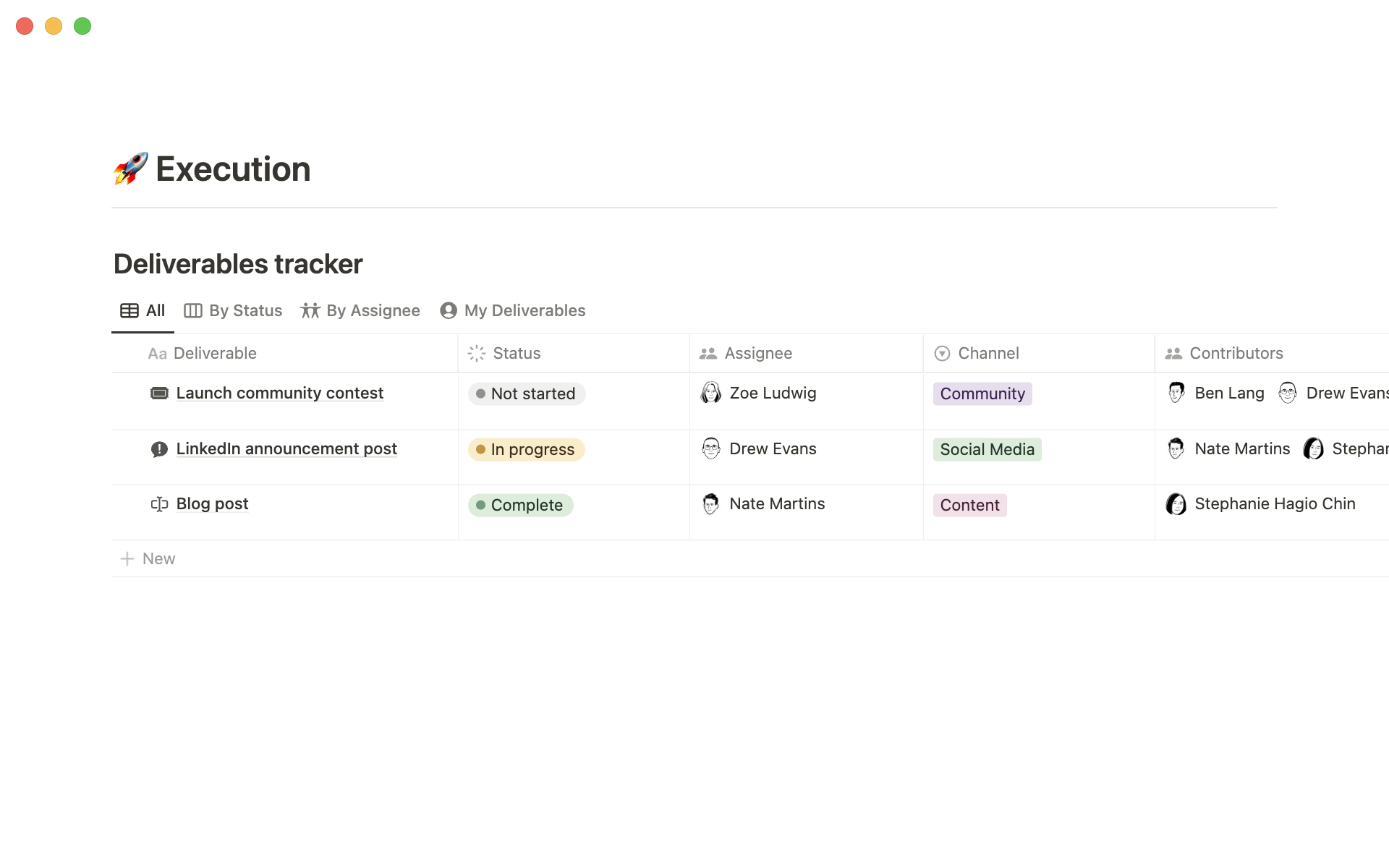 A deliverables tracker helps to organize what needs to happen (and by whom) in order to launch a campaign successfully.