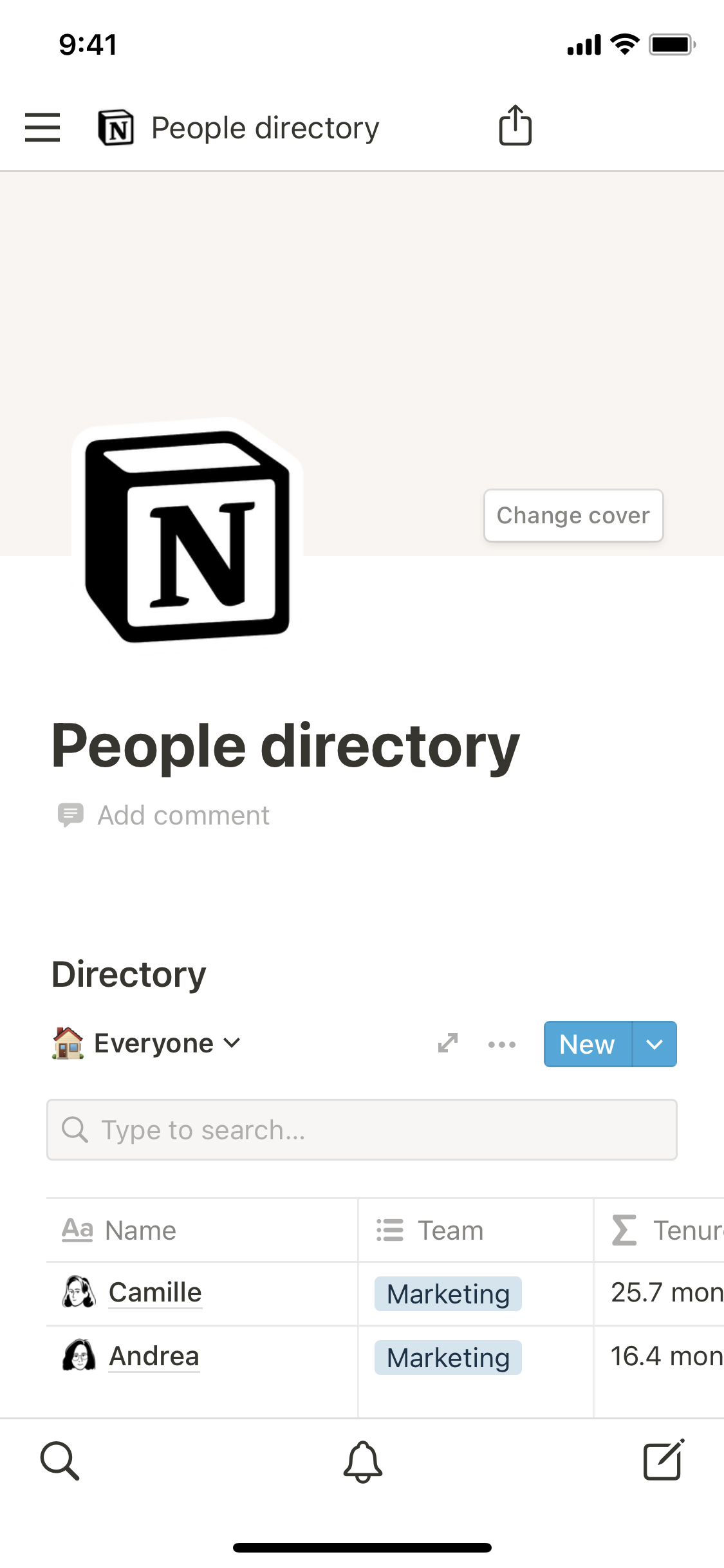 The mobile image for the Notion's people directory template