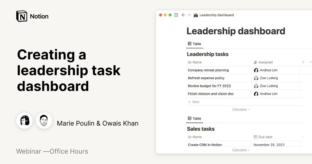 Notion Office Hours: Creating a leadership task dashboard
