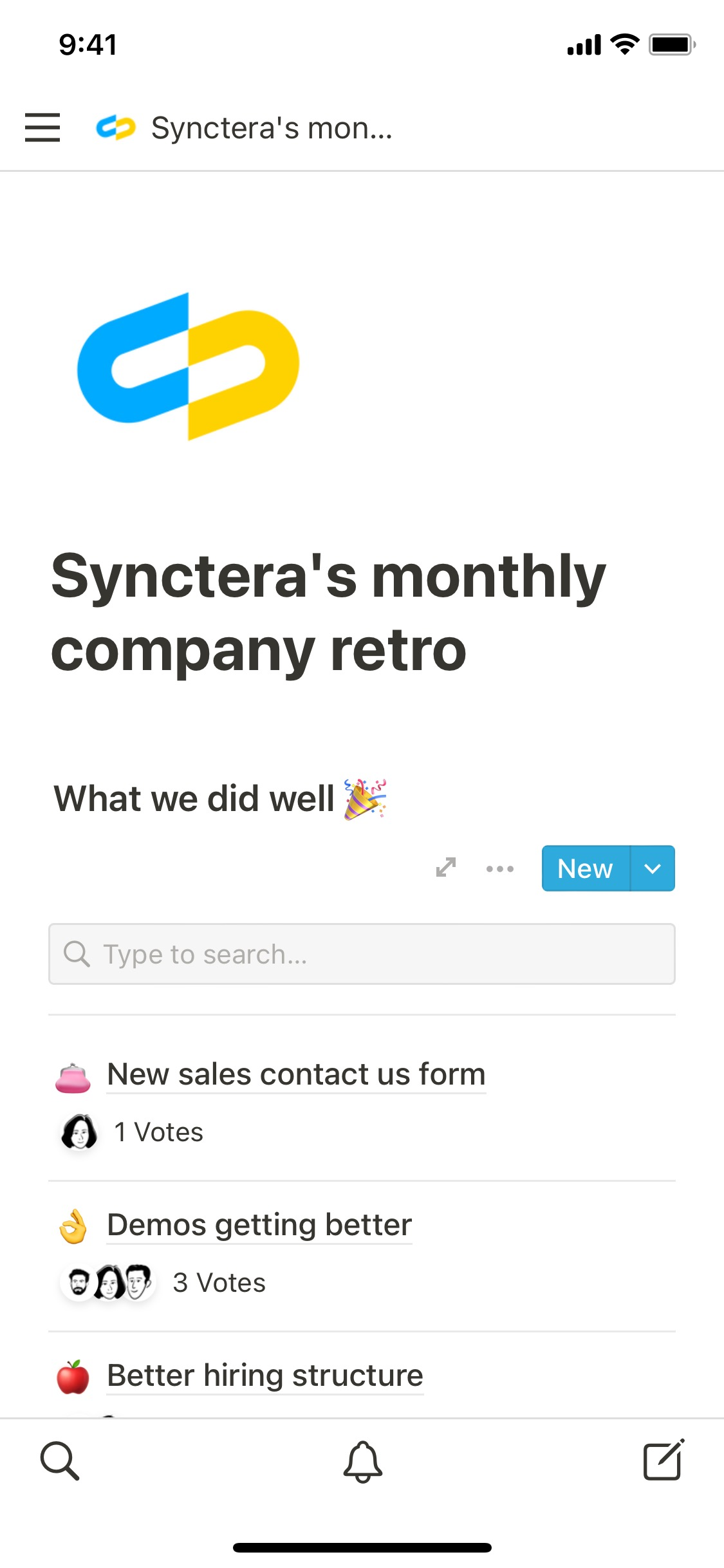 The mobile image for Synctera's monthly company retro template