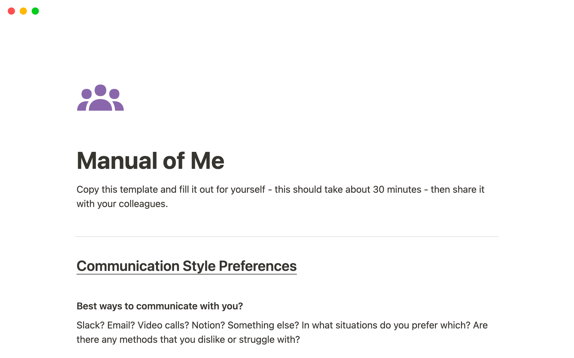 Manual of Me | Notion Template