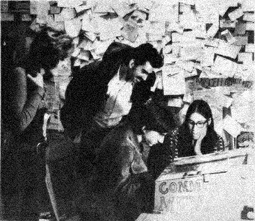 The first Community Memory terminal, an ASR‑33 teletype, at Leopold’s Records, Berkeley, CA, 1973. Photo taken by and for the Community Memory Project.