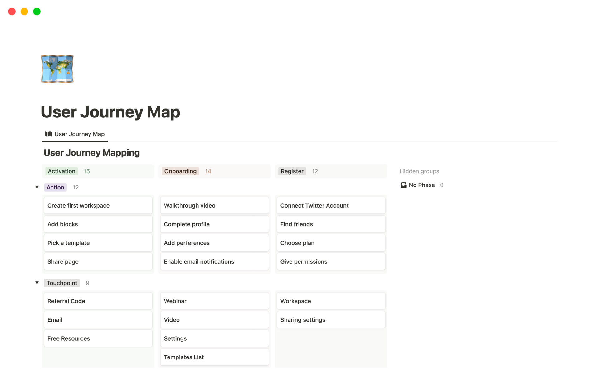 A template preview for Top 10 Free User Pathways Templates in Notion