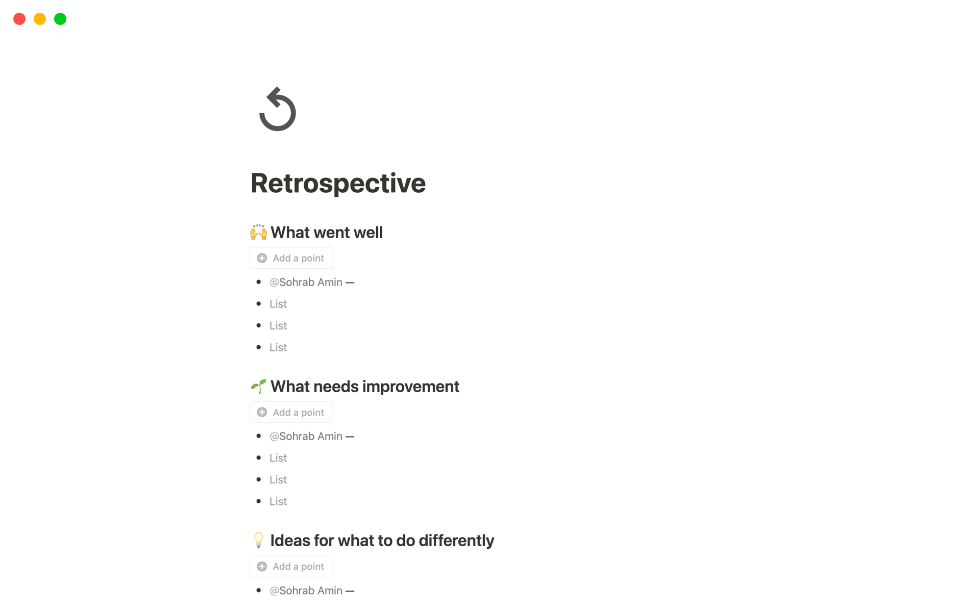 Screenshot of Best 10 Retrospective Templates for Mechanical Engineers collection by Notion